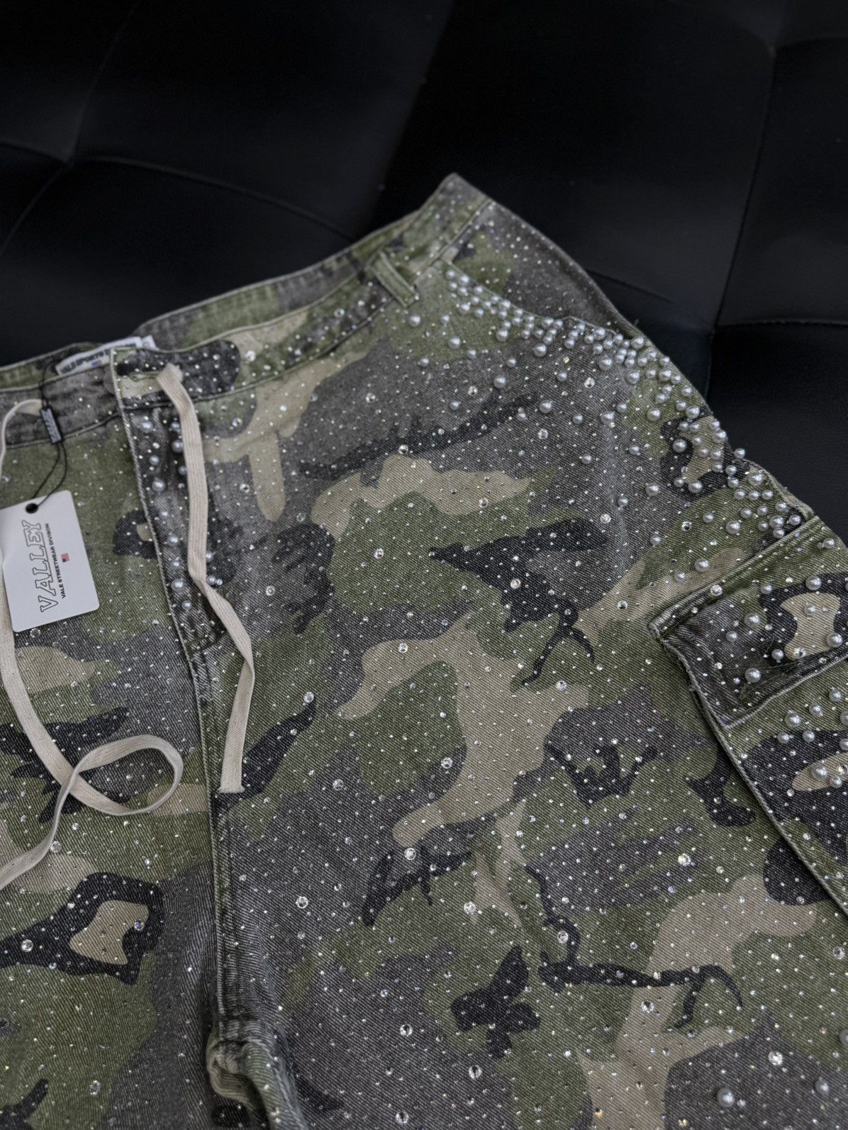 Vale Valley Rhinestone Crystal Shorts Denim Green Camo Size 40 Size US 40 / EU 56 - 5 Thumbnail