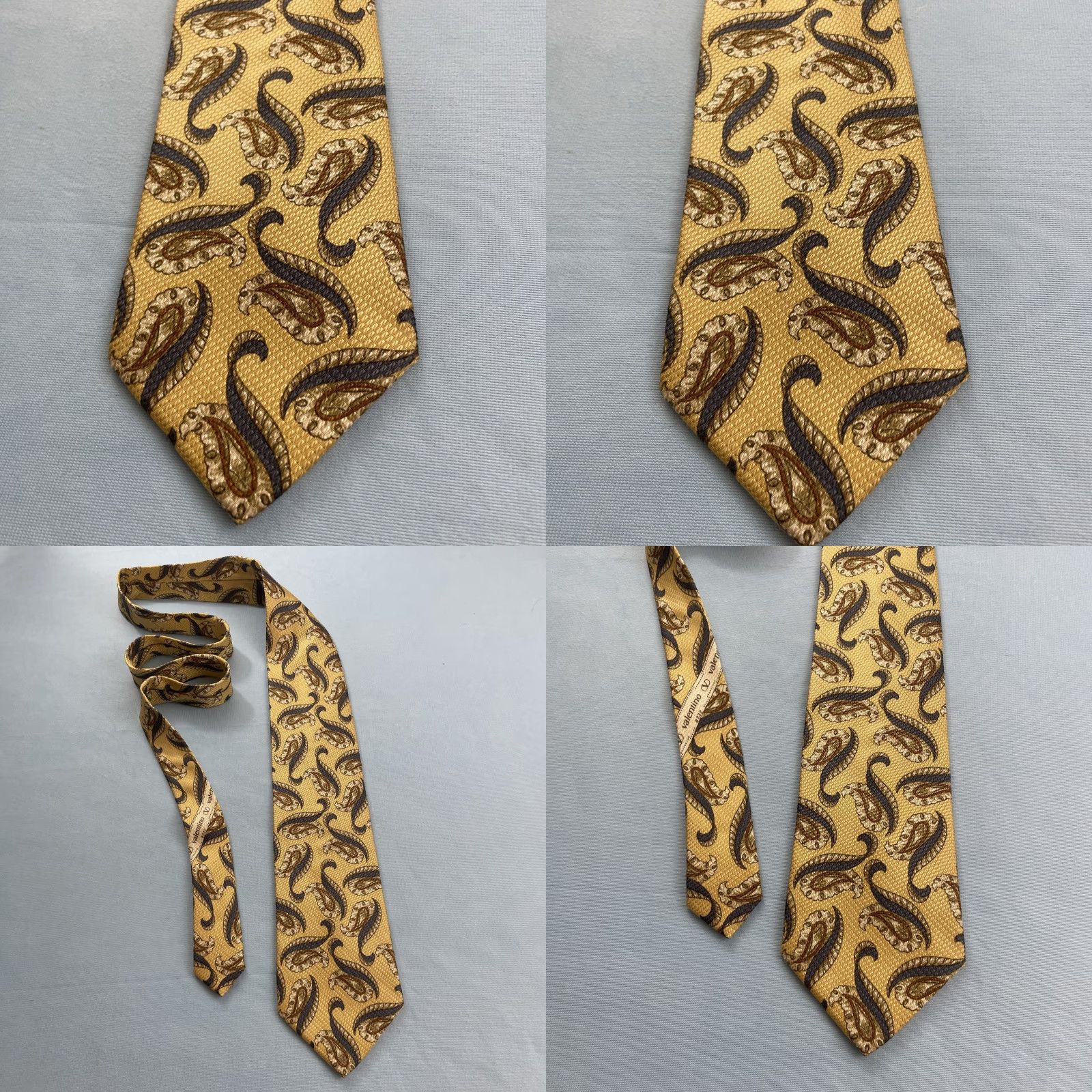 Valentino VINTAGE Valentino Tie 100% Silk Hand Made Italy Yellow Paisley 4x57 Classic Menswear Tie Size ONE SIZE - 10 Thumbnail