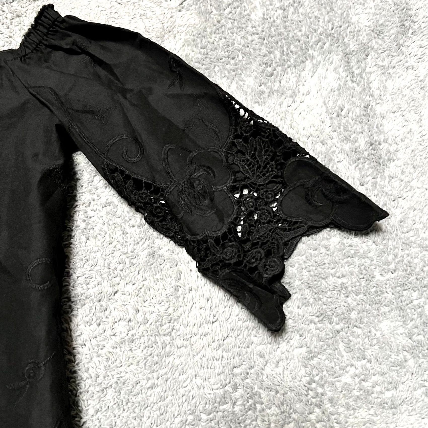 Drew Drew Blouse Womens Medium Black Lace Off the Shoulder Eyelet Shirt Size M / US 6-8 / IT 42-44 - 2 Thumbnail