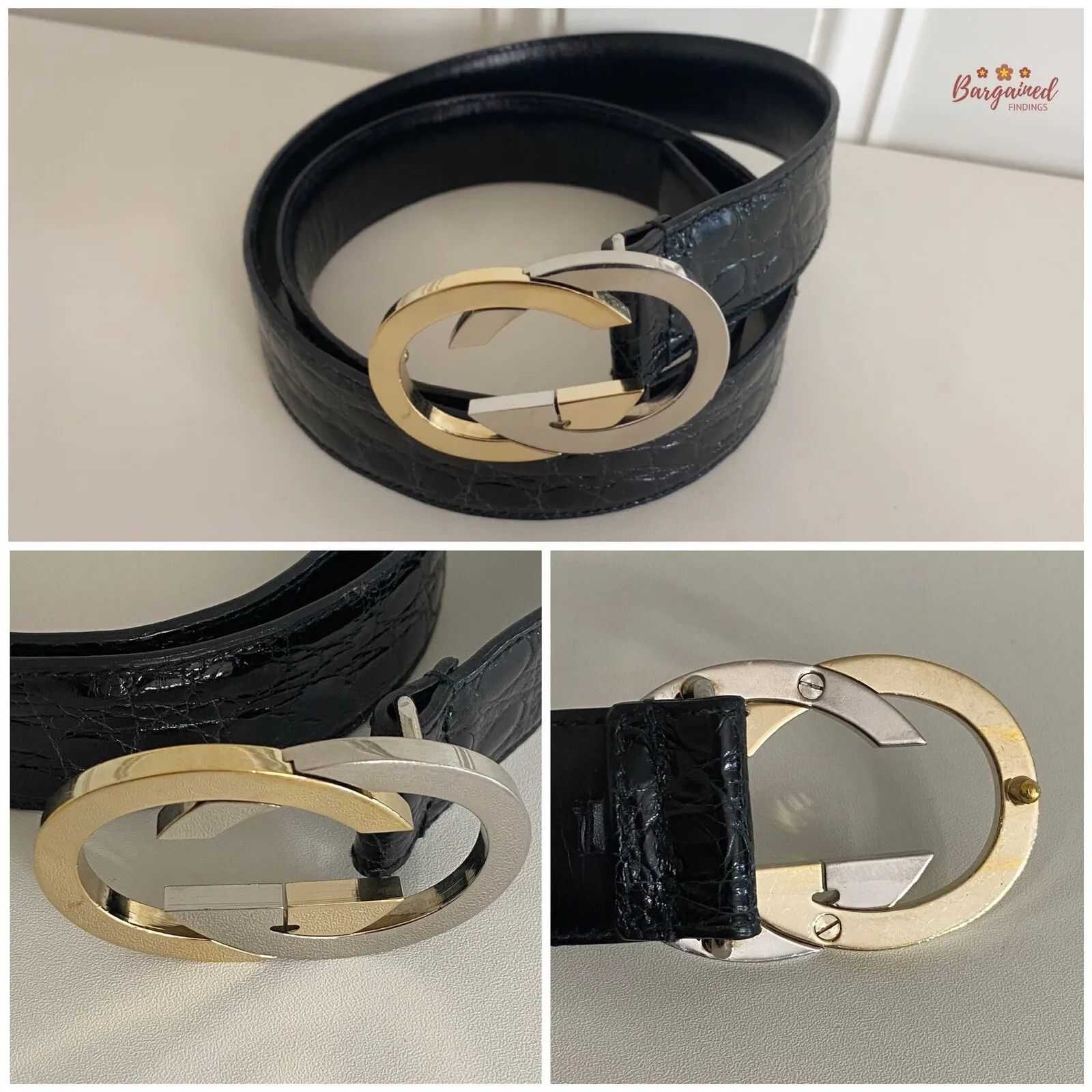 Gucci Gucci Crocodile Leather Gold/Silver Interlocking G Buckle Size 34 - 8 Thumbnail