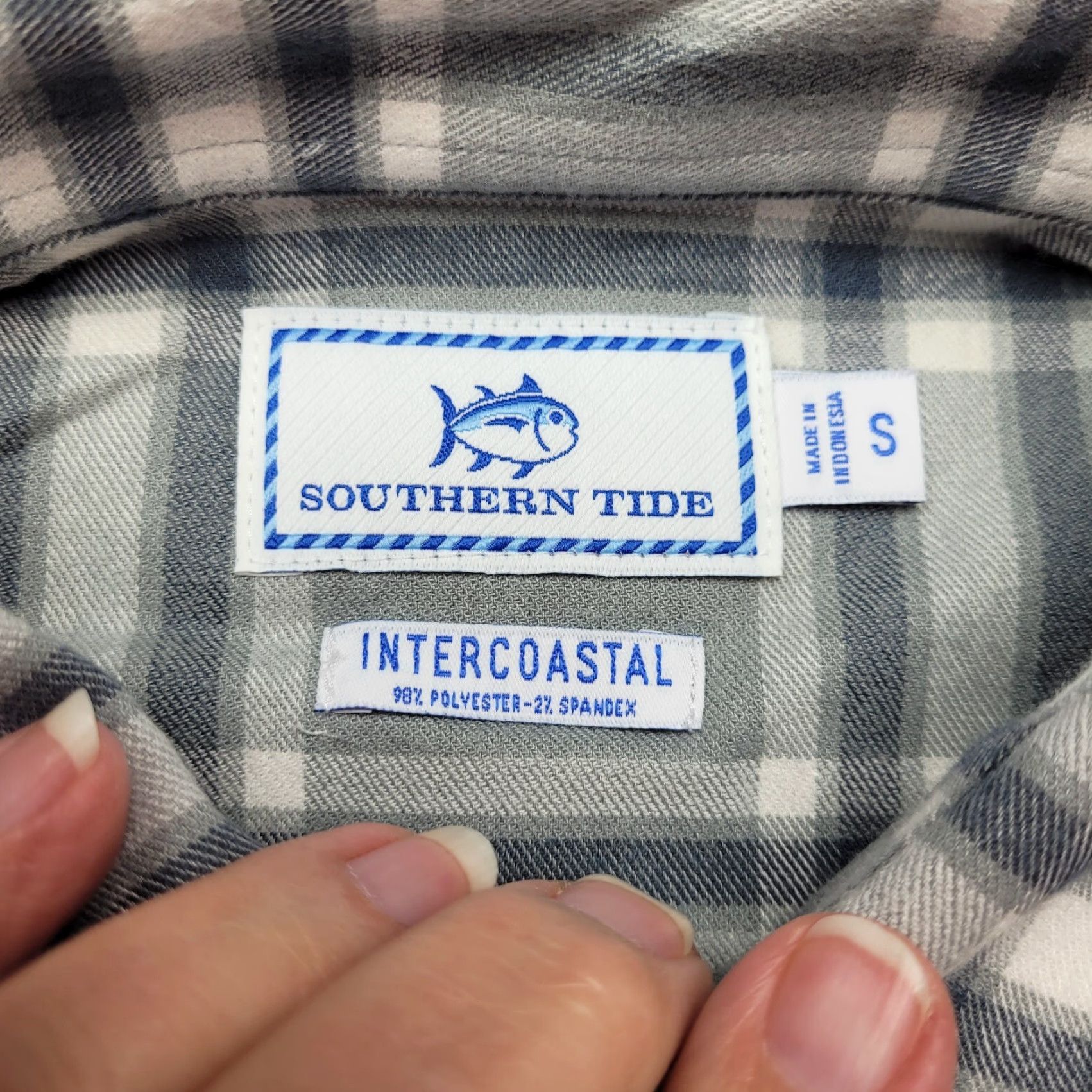 Southern Tide Sport Shirt Men's Size S Plaid Intercoastal Char Steel Gray NWT