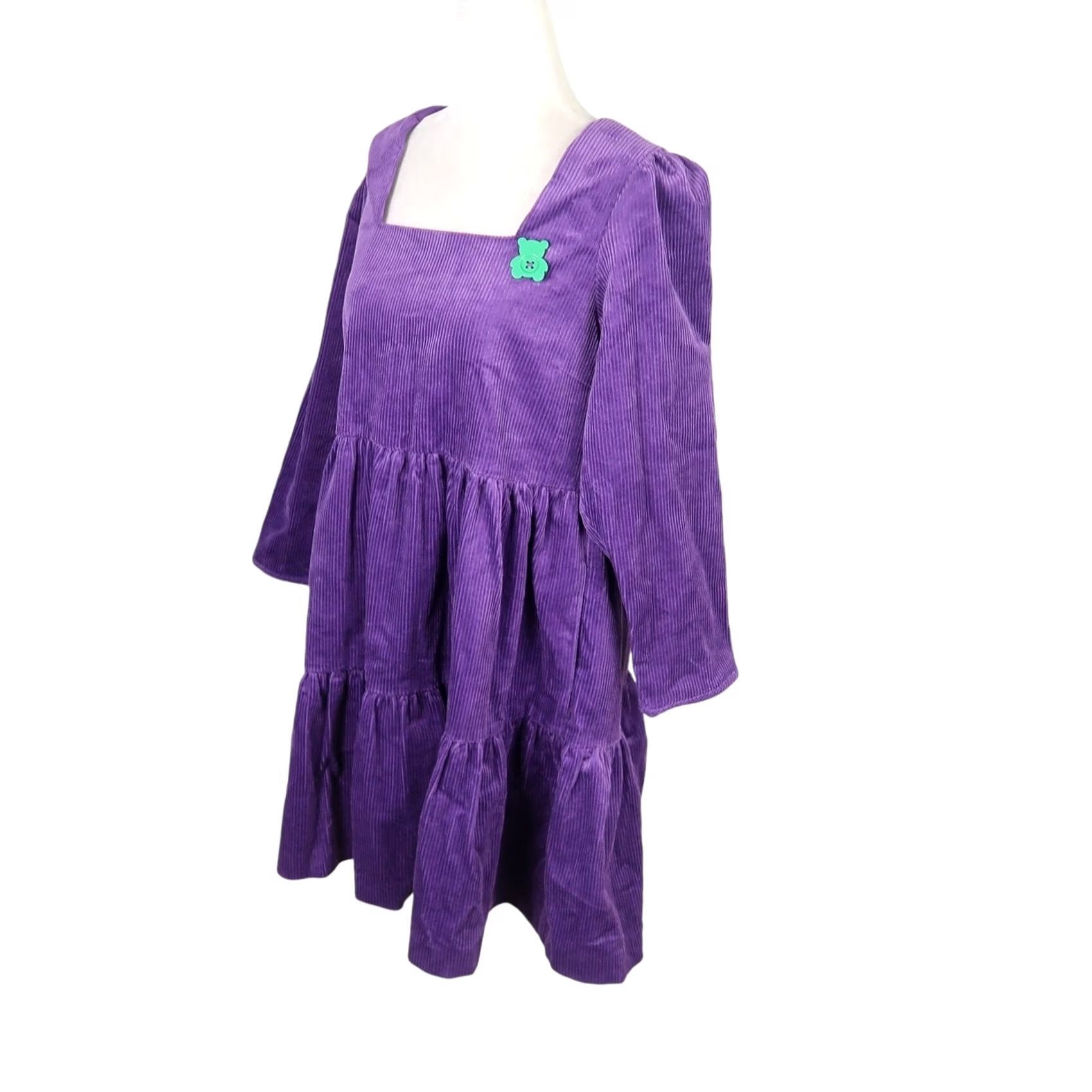 Teddy Fresh VINTAGE Teddy Fresh Purple Corduroy Tiered Long Sleeve Mini Dress Small Size S / US 4 / IT 40 - 3 Thumbnail