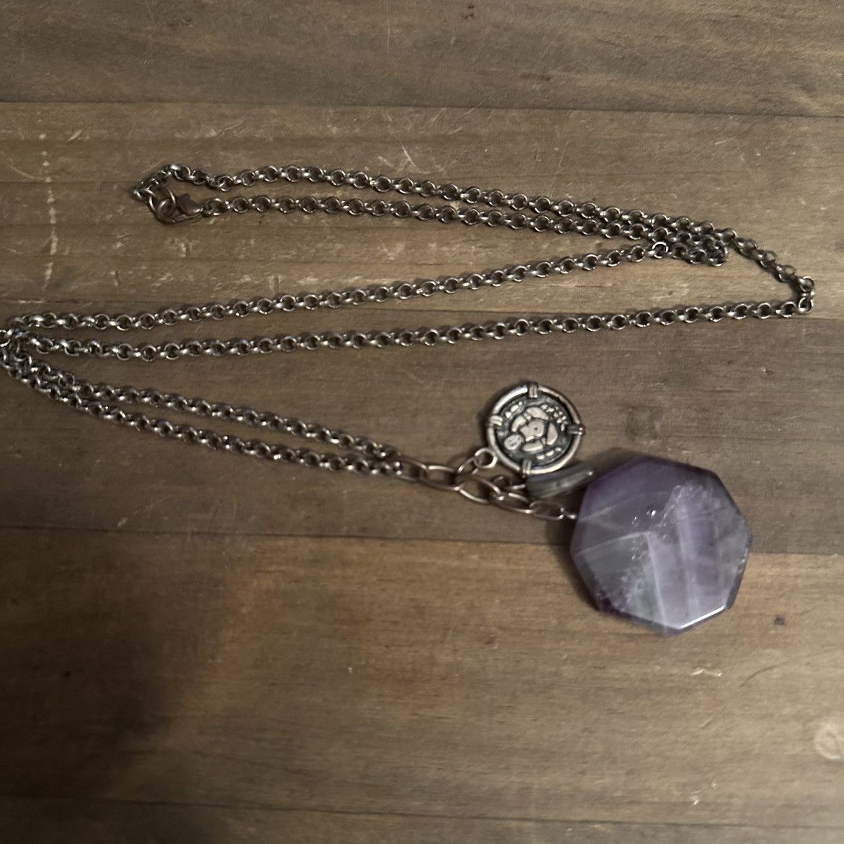 Other Long bronze tone polished purple stone/Buddha charm necklace Size ONE SIZE - 2 Thumbnail
