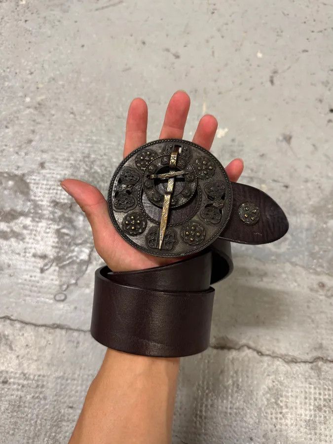 Designer × Dries Van Noten × Vintage Dries Van Noten Antique Sword Buckle Leather Belt Size ONE SIZE - 1 Thumbnail
