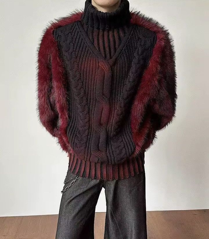 Other Avant Garde Black & Red Warm Fur Fluffy Sweater Jacket Y2k Size US L / EU 52-54 / 3 - 8 Thumbnail