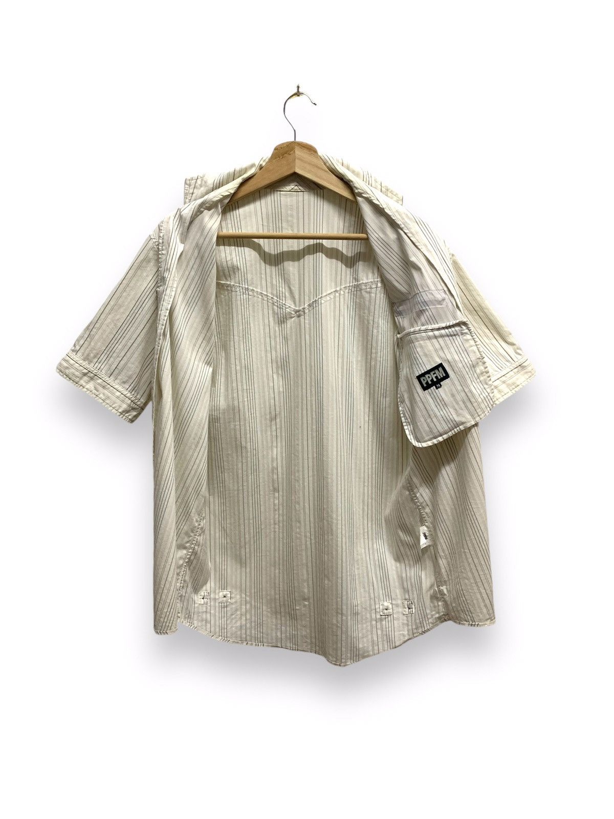 Japanese Brand Vintage PPFM Japanese Brand Stripe Zip-Up Short Sleeve Shirt Size US M / EU 48-50 / 2 - 5 Thumbnail