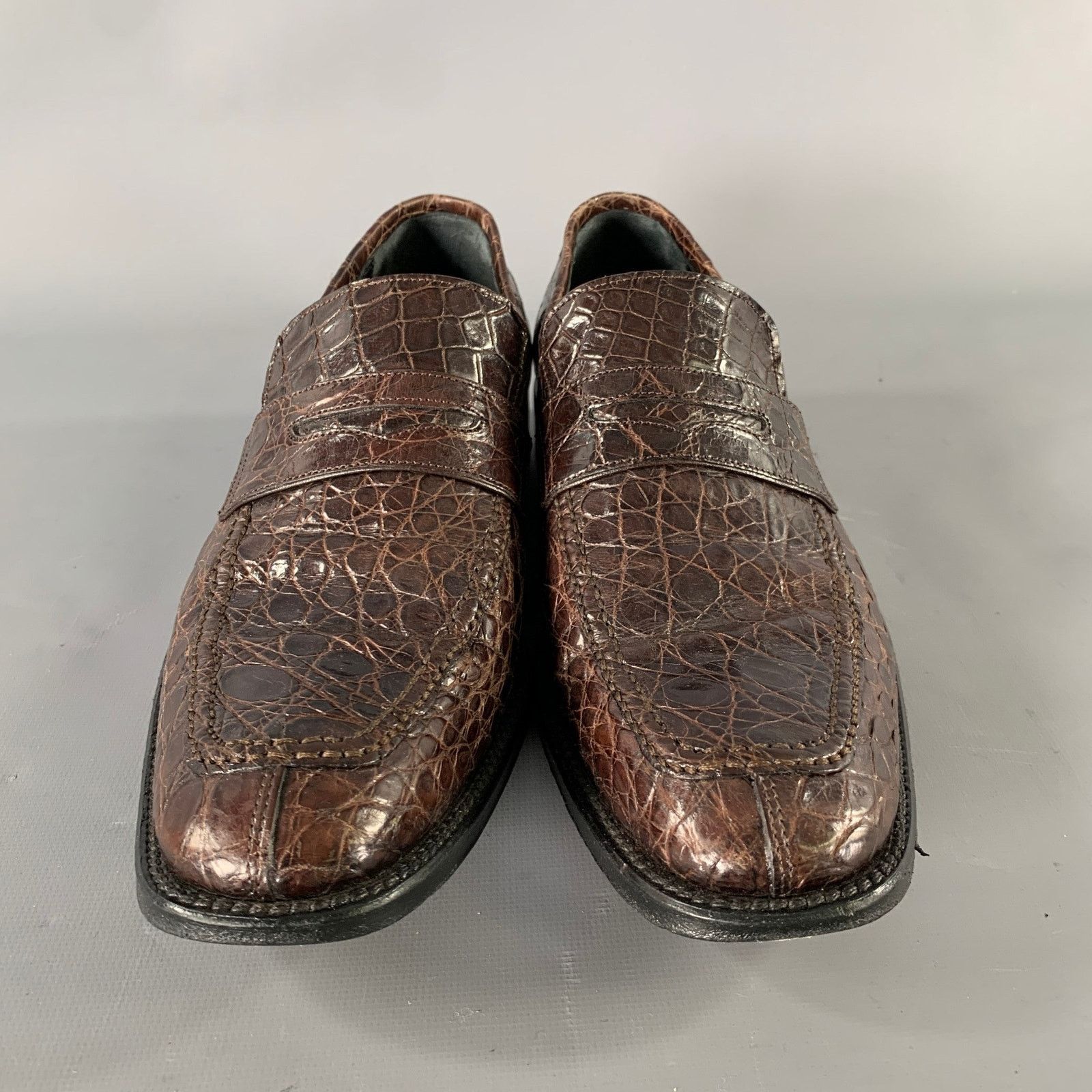 Salvatore Ferragamo SALVATORE FERRAGAMO 8.5 Brown Embossed Leather Loafers Size US 8.5 / EU 41-42 - 4 Thumbnail