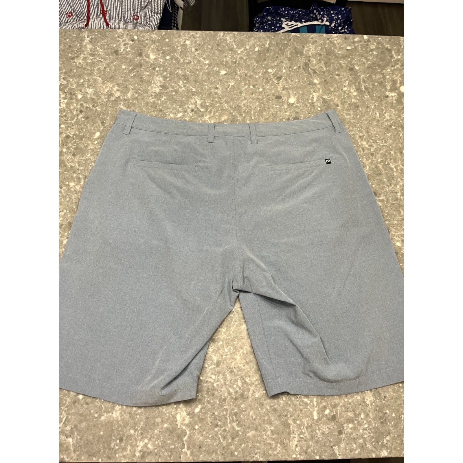 TravisMathew Travis Mathew Shorts Mens 38 Blue Golf Performance Stretch Outdoor Chino Casual Slant Pocket Regular Rise Mid-10-12Zipper Button Hem? Size US 38 / EU 54 - 7 Thumbnail