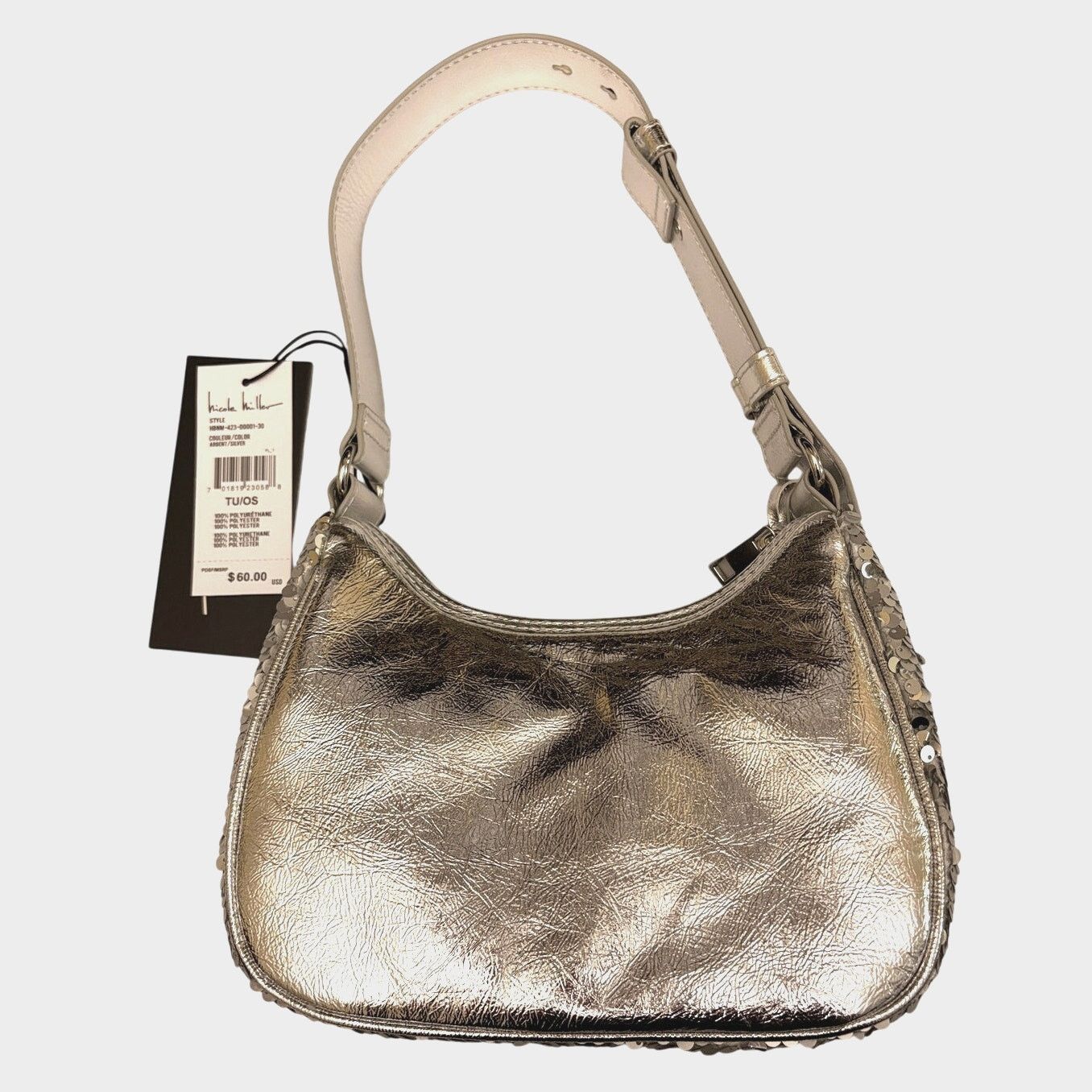 Nicole Miller NICOLE MILLER Bag Rows of Matte Silver Sequins | Purse | NWT Size ONE SIZE - 2 Thumbnail