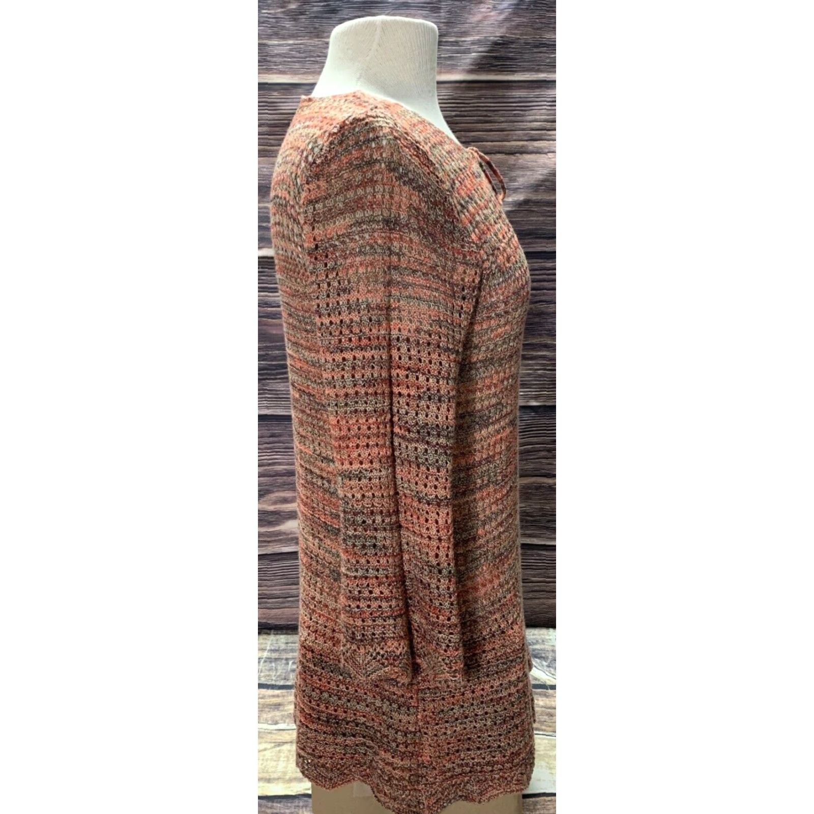 Vintage VINTAGE 99 Jane Street Womens Pullover Knit Sweater Large V-Neck Long Sleeve Salmon Size L / US 10 / IT 46 - 2 Thumbnail