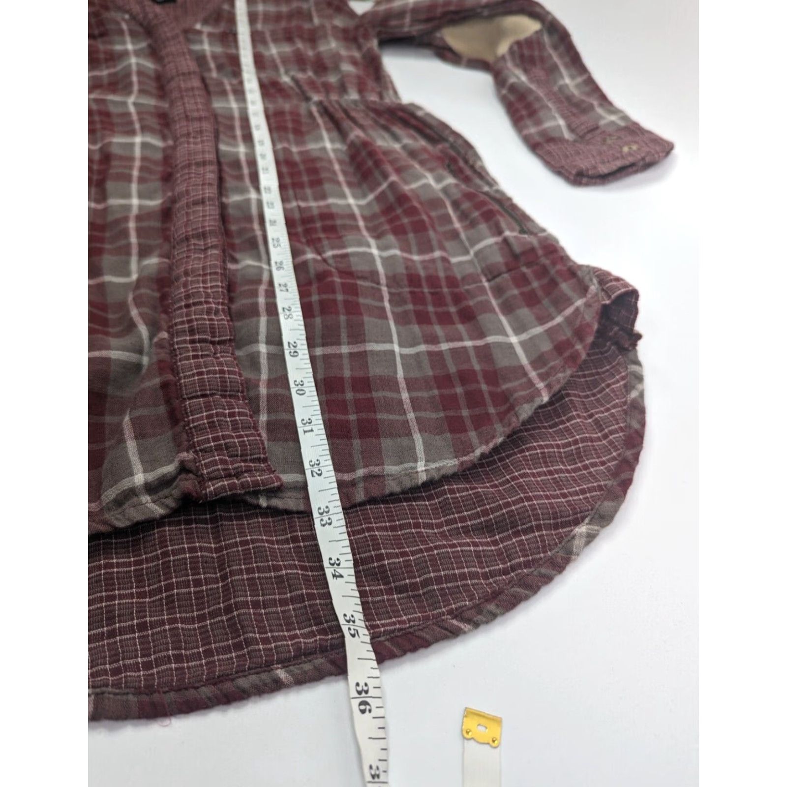 Hurley Hurley Dress Plaid Maroon Small w/Elbow Patches V-Neck Tunic Button Pockets Size S / US 4 / IT 40 - 5 Thumbnail