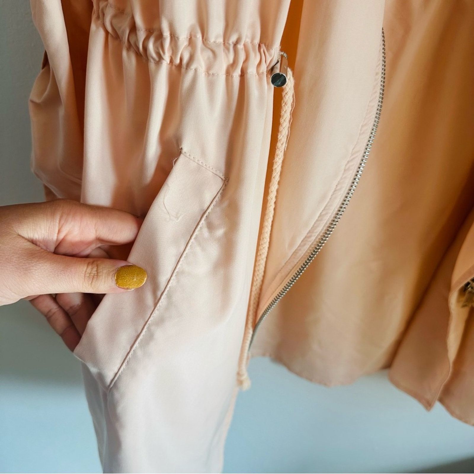 Forever 21 FOREVER 21 Peach Pink Zipper Light Anorak Trench Coat Jacket Size L / US 10 / IT 46 - 6 Thumbnail