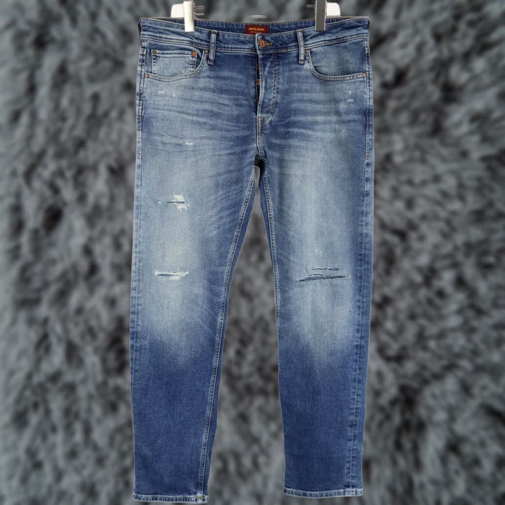 Jack & Jones JACK & JONES Comfort/Mike Jeans Men's W36/L32 Blue Distressed Whiskers Button Shirt Size US 36 / EU 52 - 1 Thumbnail
