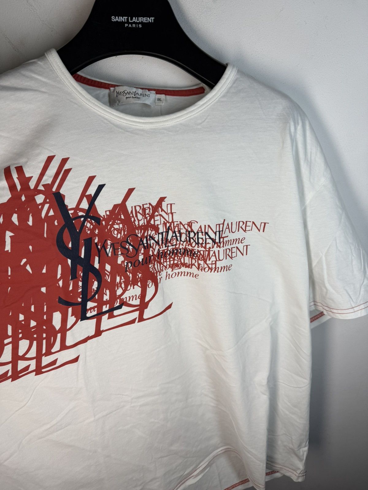Yves Saint Laurent White YSL T-shirt Big Logo Size US XL / EU 56 / 4 - 2 Thumbnail