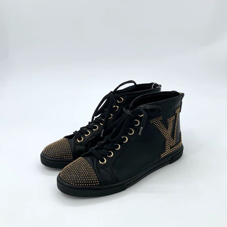 Louis Vuitton Louis Vuitton Black metal studded lace-up casual high-tops Size US 5 / IT 35 - 1 Thumbnail