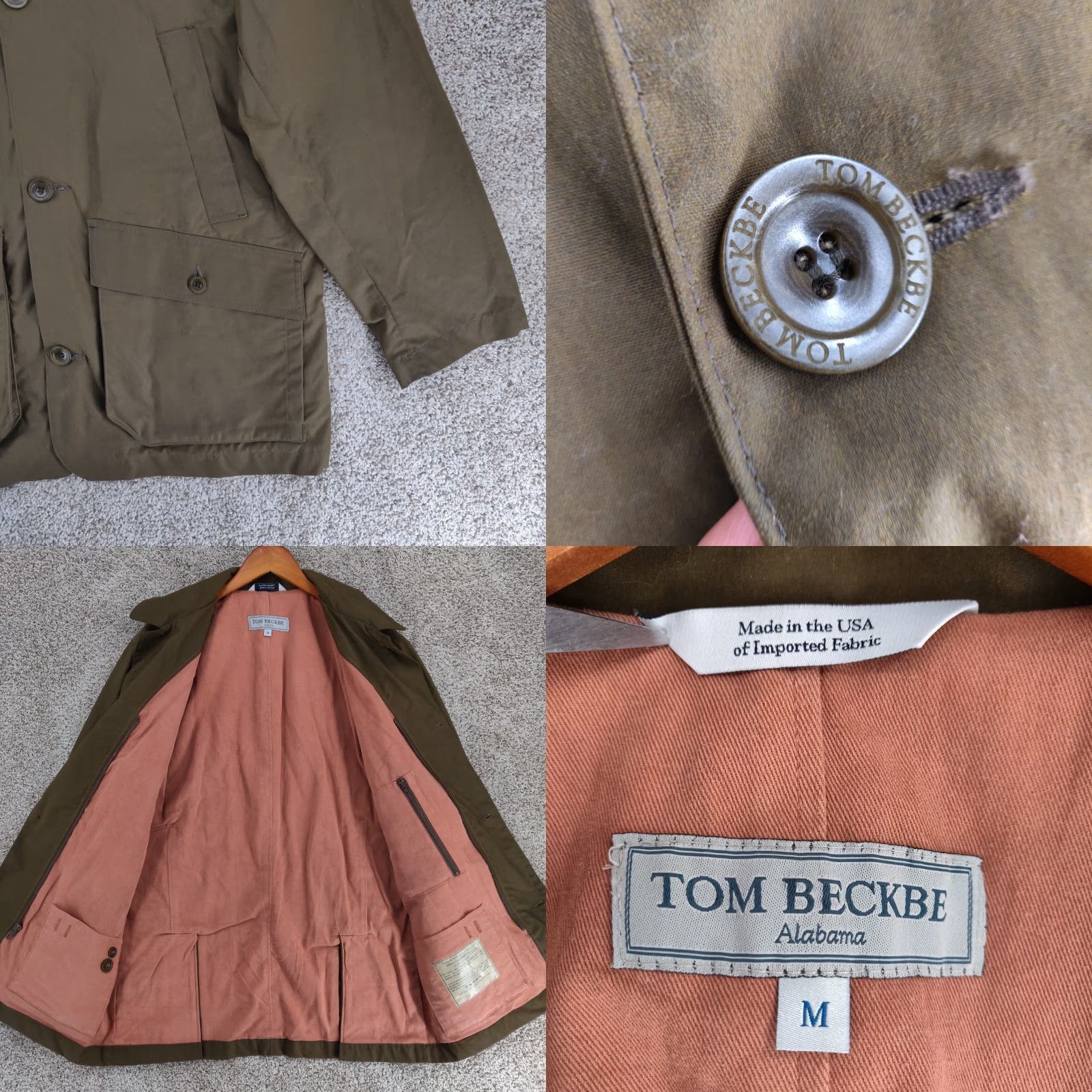 Vintage Tom Beckbe Alabama Waxed Outdoor Jacket Mens M Green Zip Snap Button Casual Size US M / EU 48-50 / 2 - 8 Thumbnail