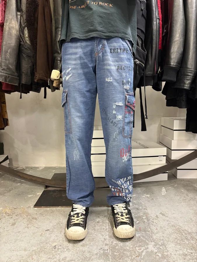 Dolce & Gabbana AW2004 Dolce & Gabbana Blue Denim Cargo Written Jeans Size US 31 - 2 Thumbnail
