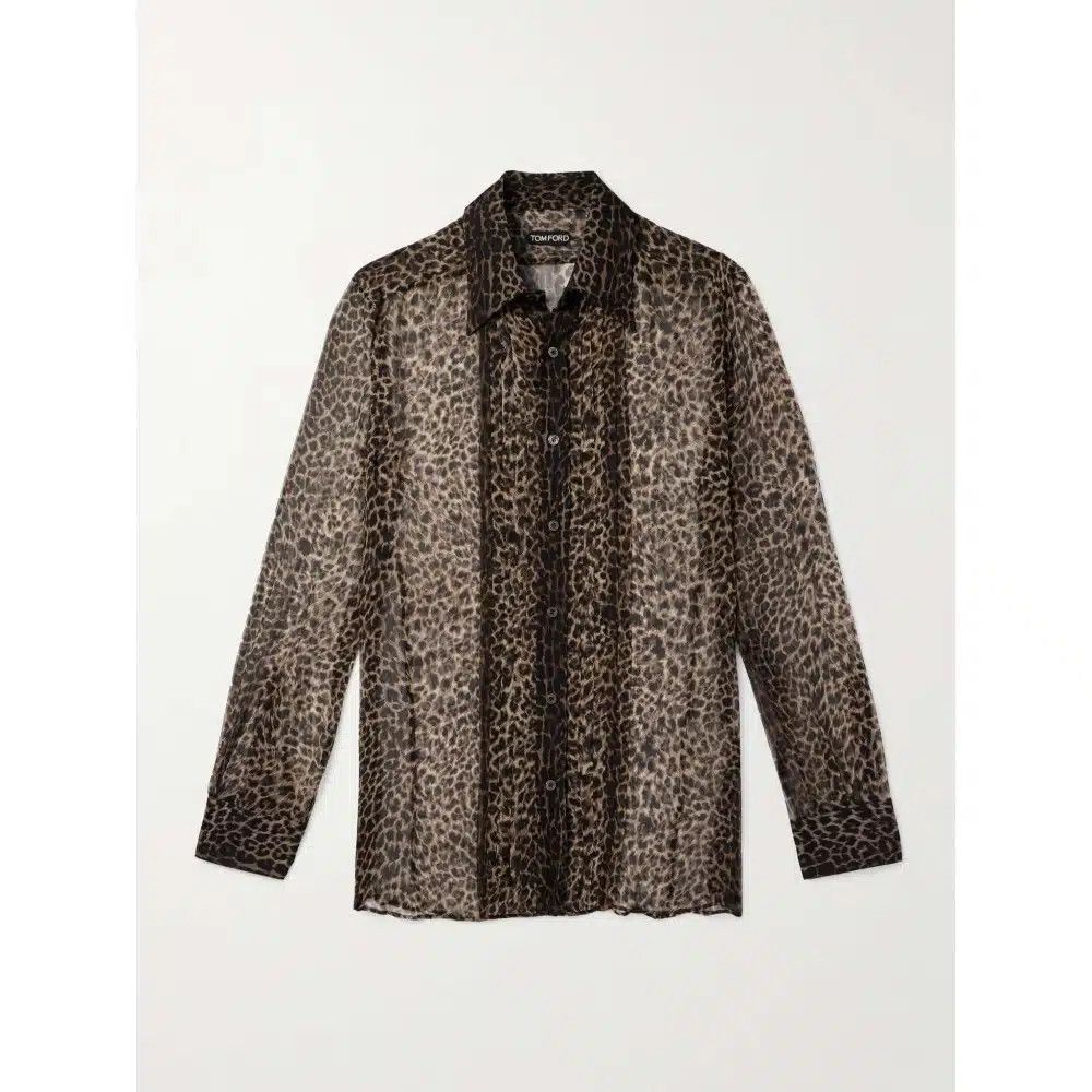 Tom Ford o1loc1c0825 HSA001 Silk Chiffon Shirt in Leopard Size US M / EU 48-50 / 2 - 1 Thumbnail
