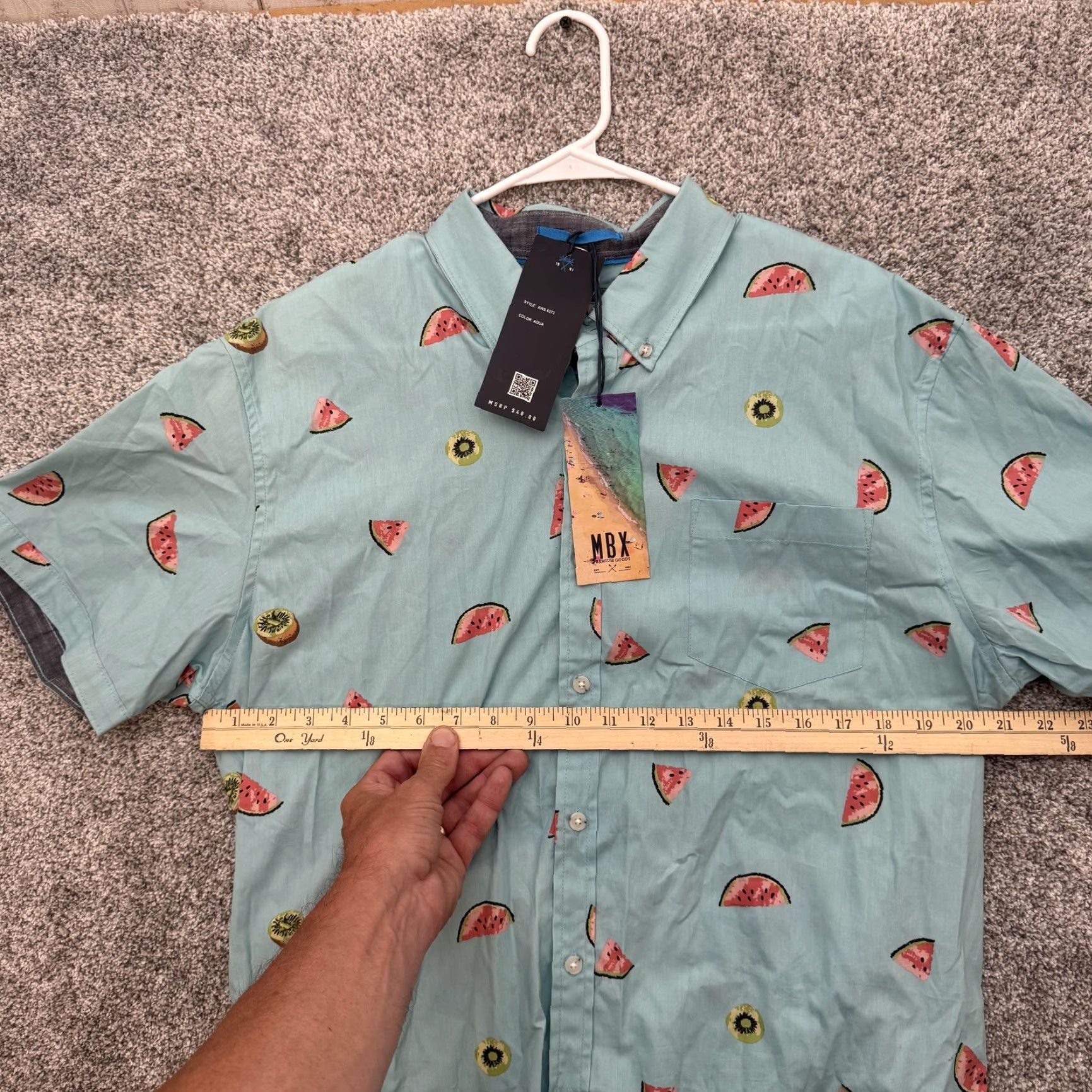 Paradise MBX Paradise Shirt Mens XL Blue Watermelon Kiwi Print Button Up Tropical NWT Size US XL / EU 56 / 4 - 5 Thumbnail