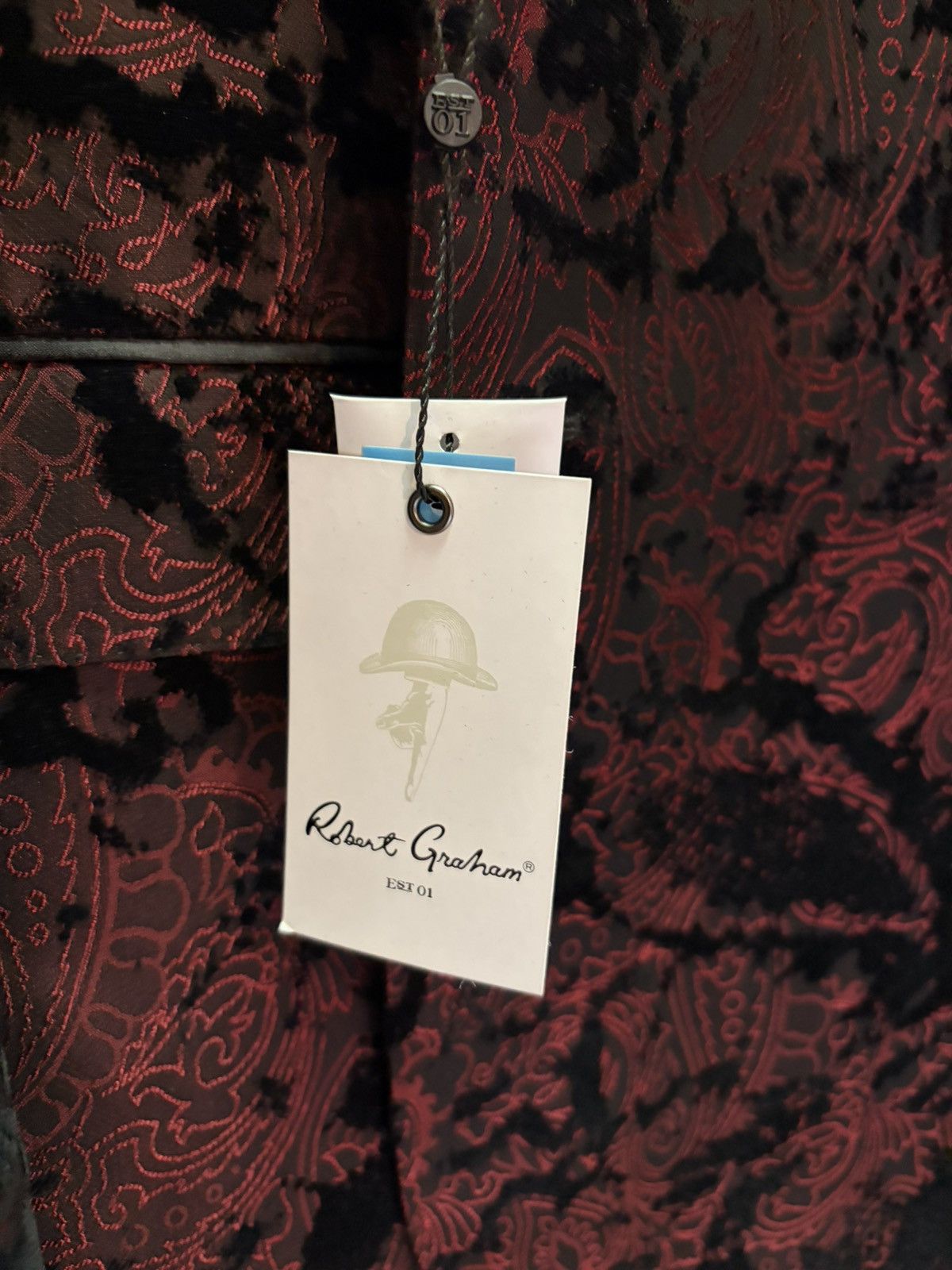 Robert Graham New Robert Graham Paisley Black/Red Dinner Jacket (48R) Size 48R - 3 Thumbnail