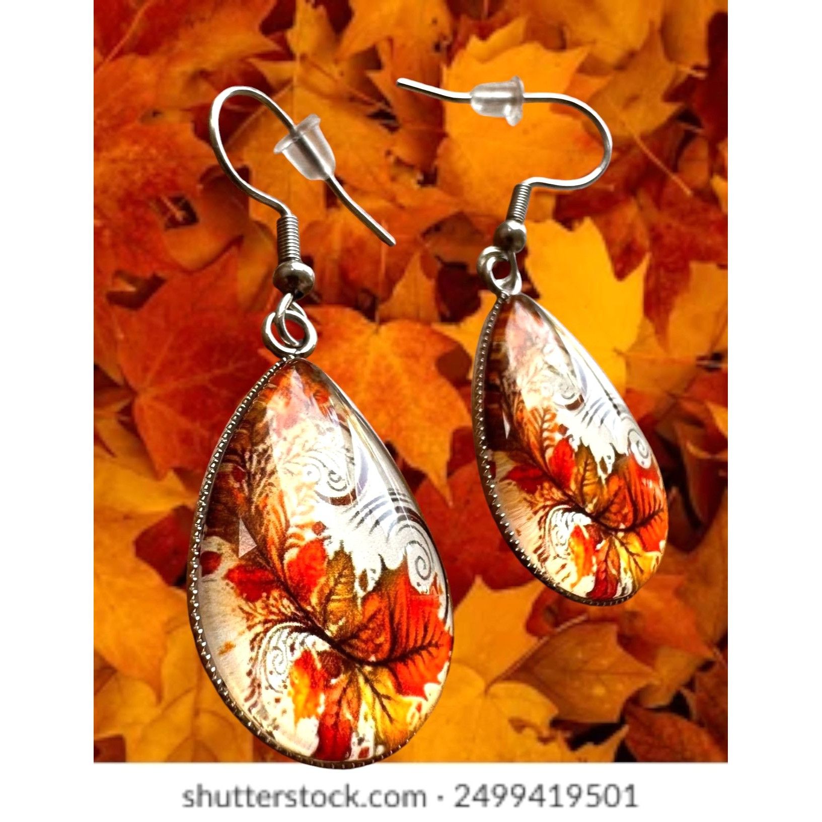 Handmade Fall Leaves Earrings New Teardrop Thanksgiving Dangle Hooks Size ONE SIZE - 3 Thumbnail