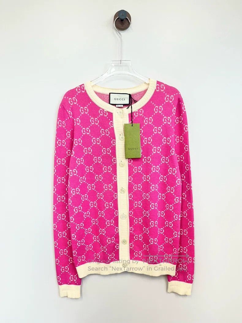 Gucci Gucci Pink GG full-print logo knitted cardigan coat Size S / US 4 / IT 40 - 1 Thumbnail
