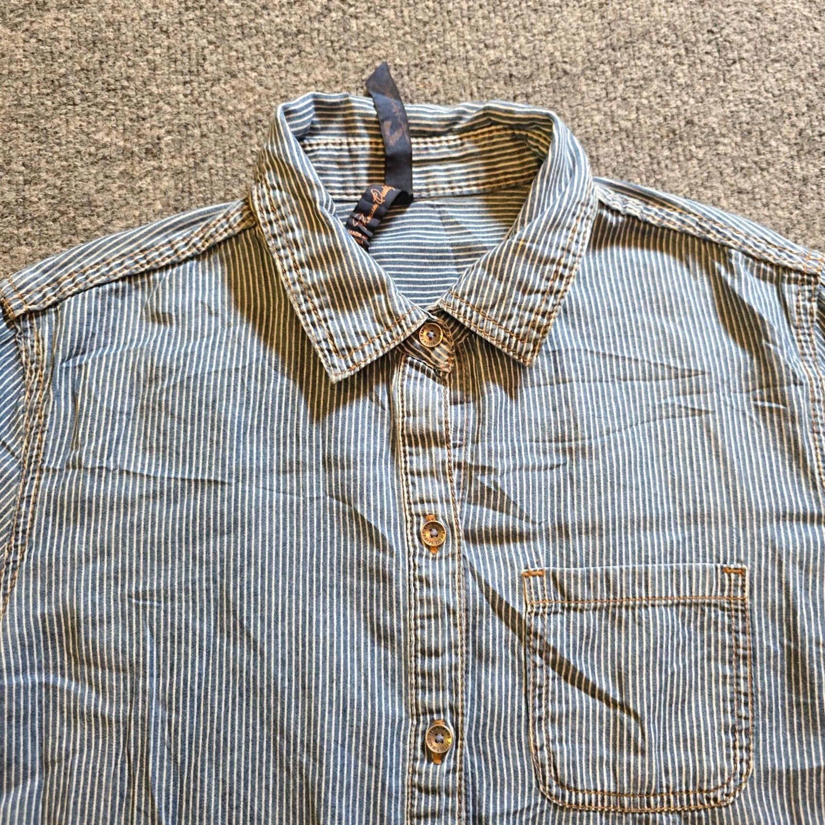 Vintage Seven Jeans Top Womens Size Small Blue White Striped Chambray Button Up Casual Shirt S Blue Striped Chambray Button Up Womens Mens? No Size S / US 4 / IT 40 - 2 Thumbnail