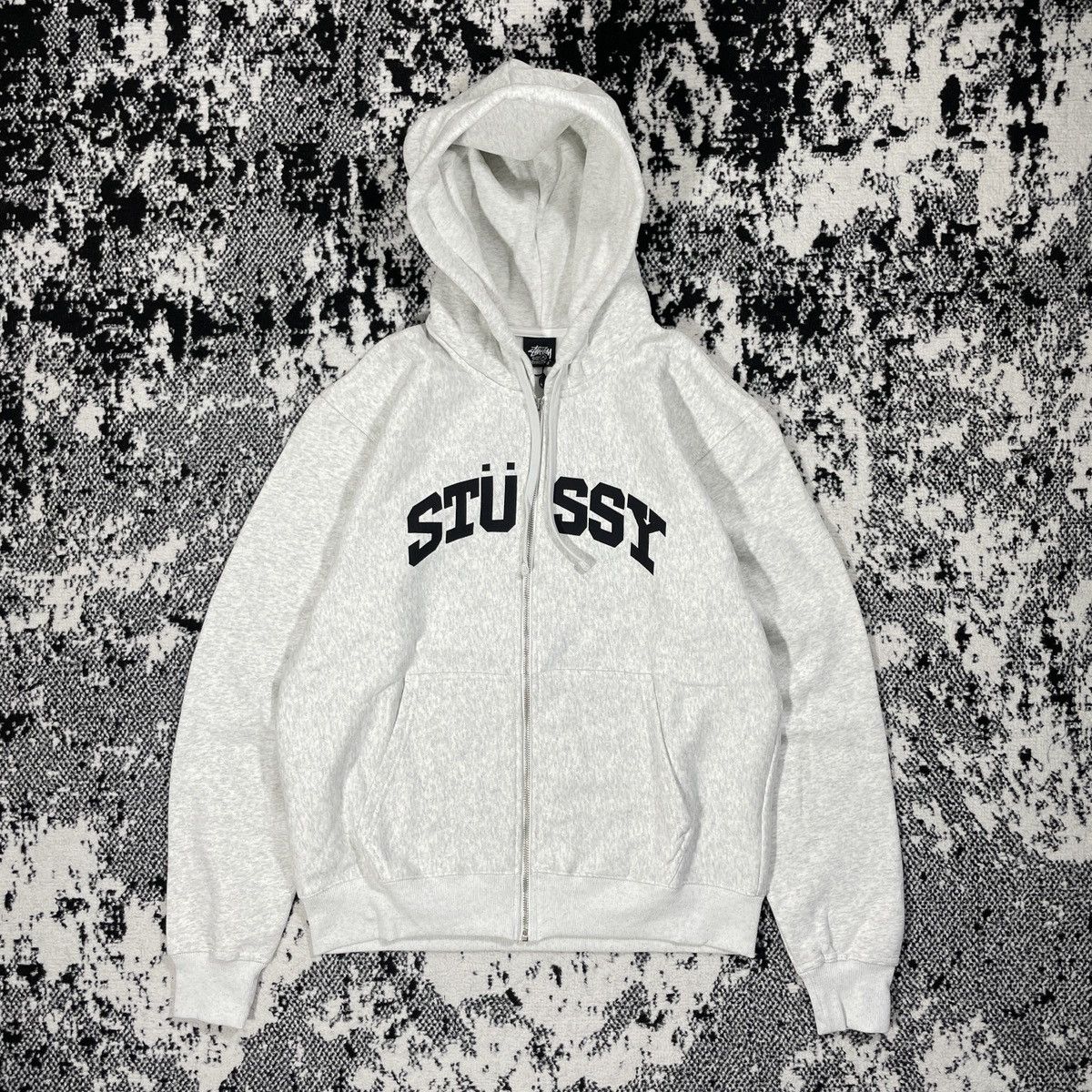 image of Stussy Block Sport Zip Hoodie In Ash Heather - M, Men's (Size Medium)