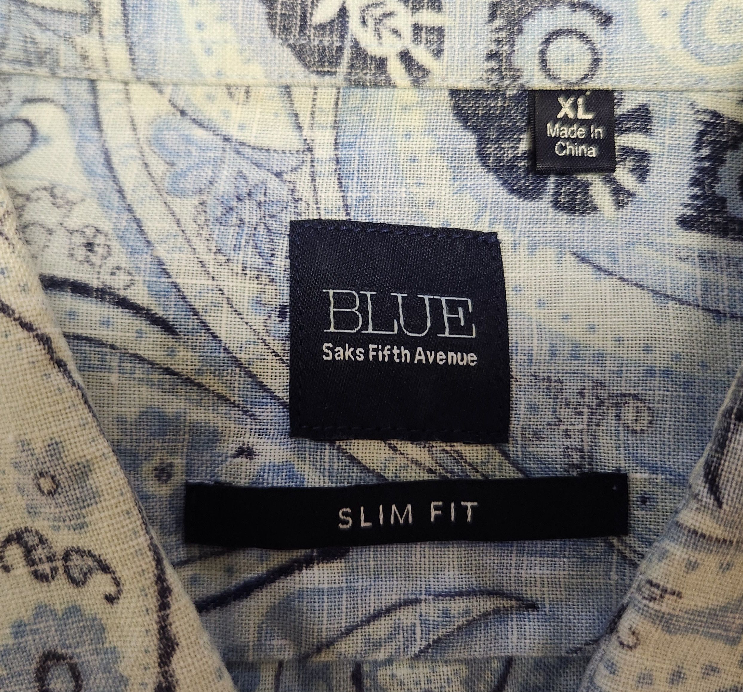 Saks Fifth Avenue linen shirt XL Saks Fifth Avenue blue paisley long sleeve Size US XL / EU 56 / 4 - 5 Thumbnail