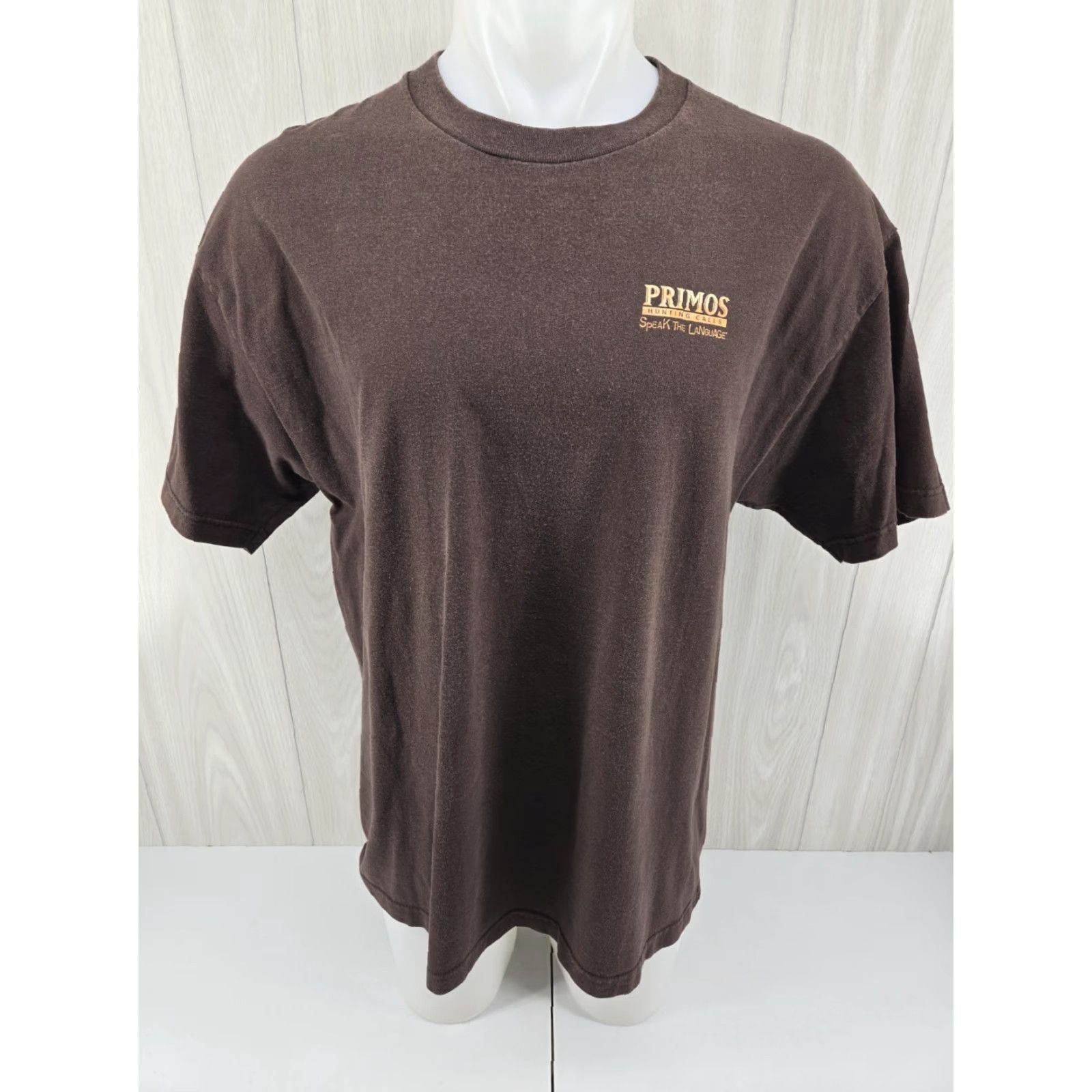 Vintage VINTAGE Primos Hunting Calls Brown T Shirt Predator XL Mens Short Sleeve Cotton Graphic Print Shirt XL Brown Predator 90s Size US XL / EU 56 / 4 - 3 Thumbnail