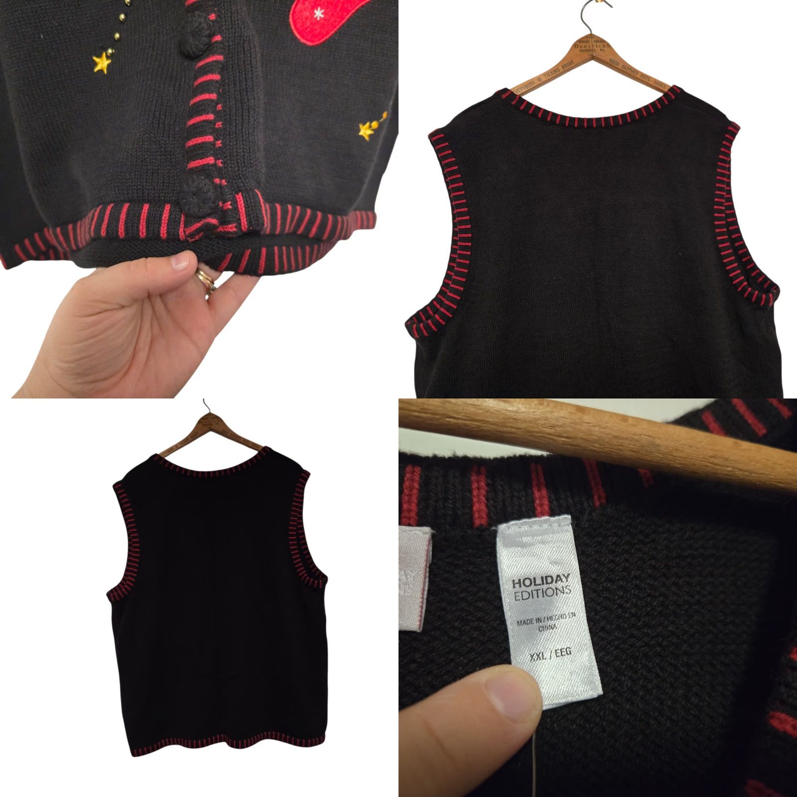 Vintage VINTAGE Holiday Editions Christmas Vest Women 2XL Black Embroidered NWT Cap Sleeve Knit Santa Claus Holiday Christmas Vintage Yes Size XXL / US 16-18 / IT 52-54 - 8 Thumbnail