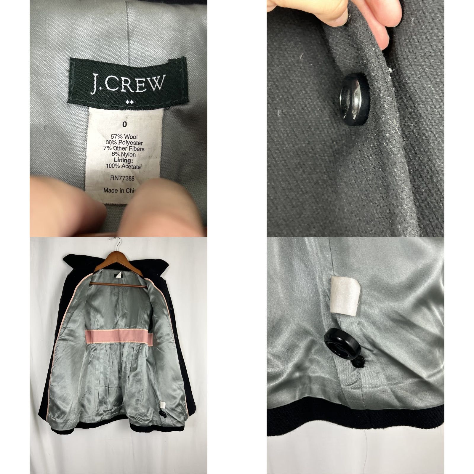 J.Crew J Crew Womens Size 0 Black Wool Dress Lined Pea Coat Knee Length Coat Womens 0 Black Wool Pea Coat Lined Dress Knee Length Size XS / US 0-2 / IT 36-38 - 8 Thumbnail