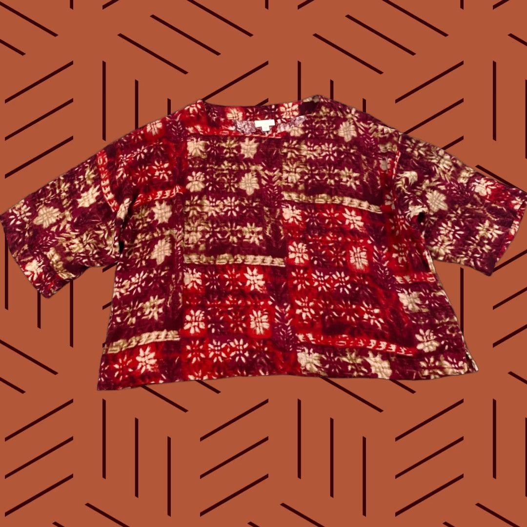 J. Jill VINTAGE J. Jill Shirt Womens Medium Red Floral Christmas 3/4 Sleeve Oversized Cotton Size M / US 6-8 / IT 42-44 - 1 Thumbnail