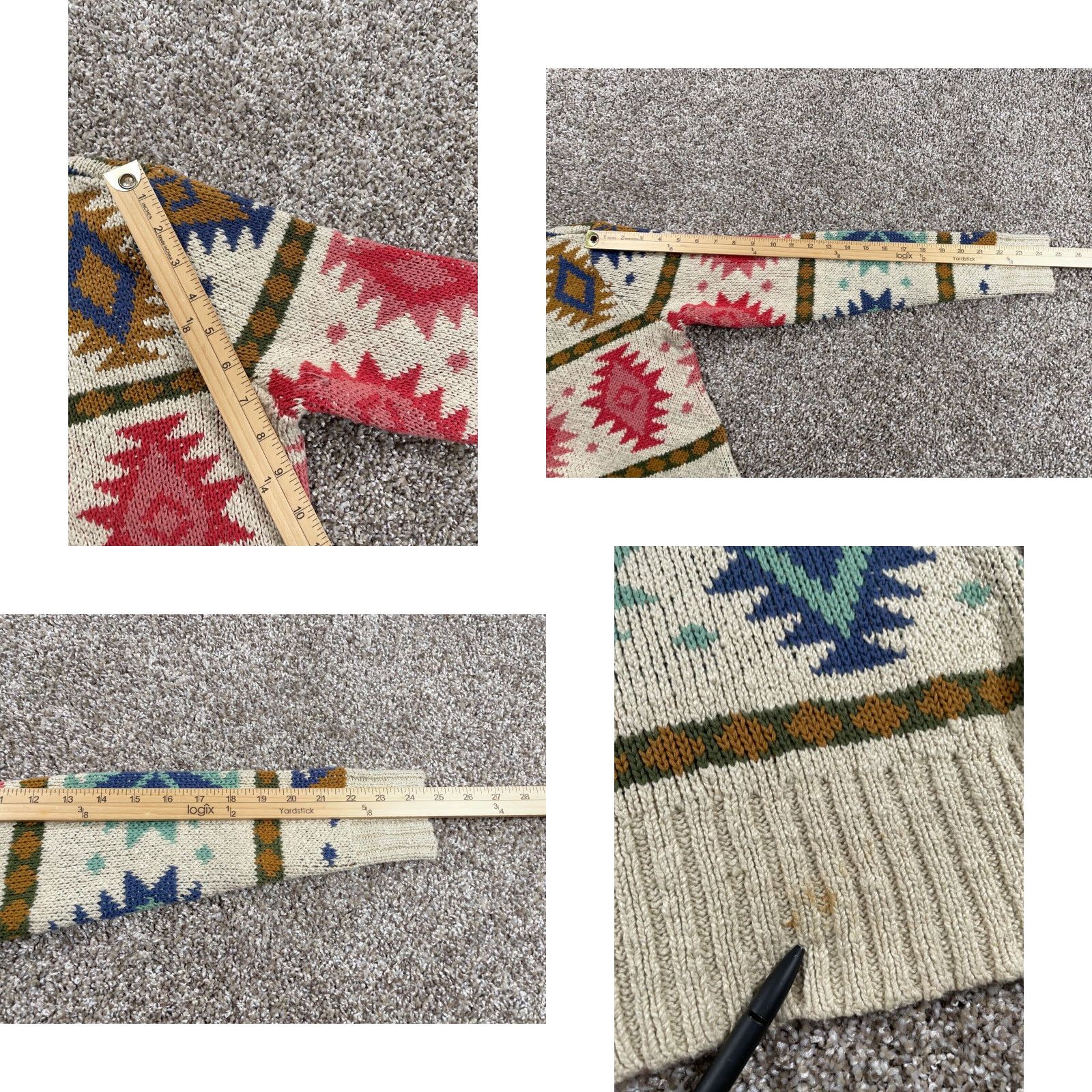 Vintage L.L. Bean Aztec Sweater Women's Medium Beige Chunky Knit Geometric Retro 90s Size M / US 6-8 / IT 42-44 - 8 Thumbnail