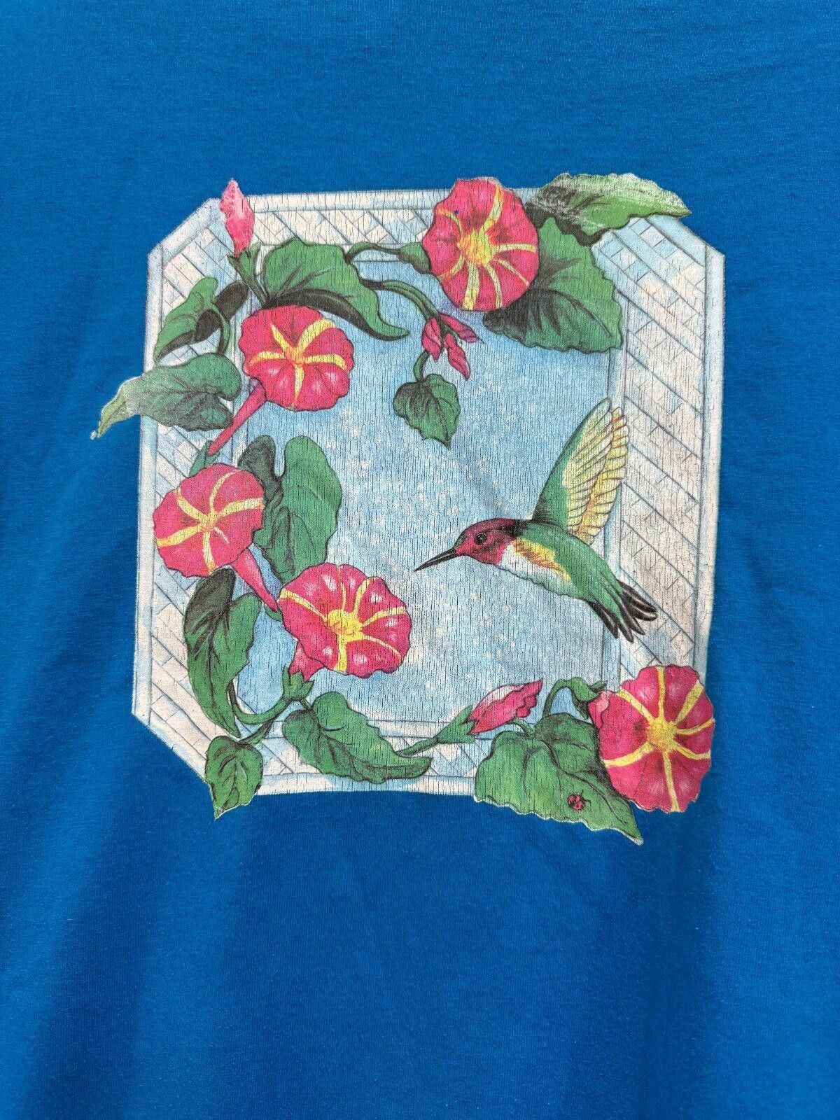 Jerzees Vintage 90s Hummingbird Ladybug Blue Jerzees Made in The USA Size L / US 10 / IT 46 - 2 Thumbnail