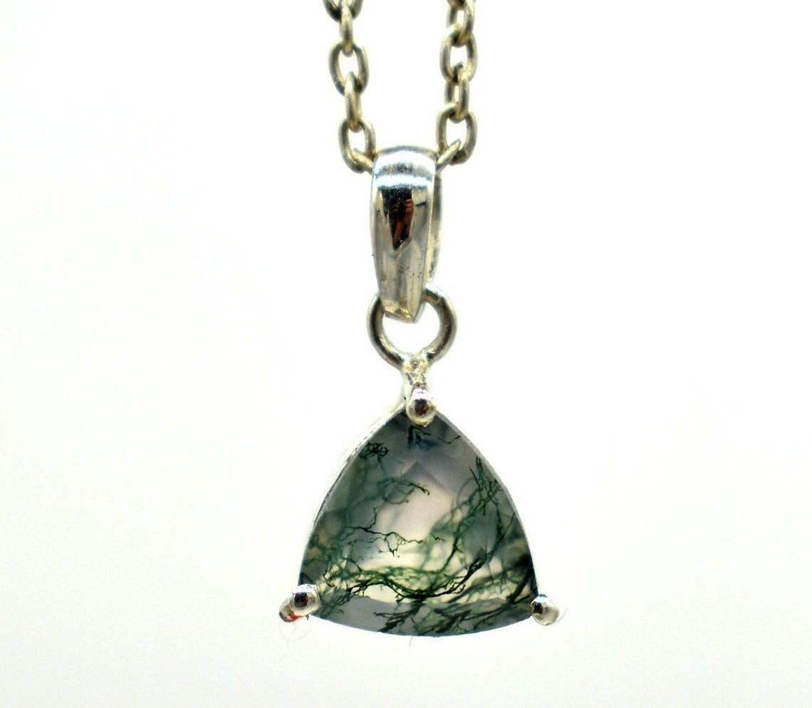 Handmade Triangle Moss Agate Necklace: 925 Sterling Silver Pendant Size ONE SIZE - 7 Thumbnail