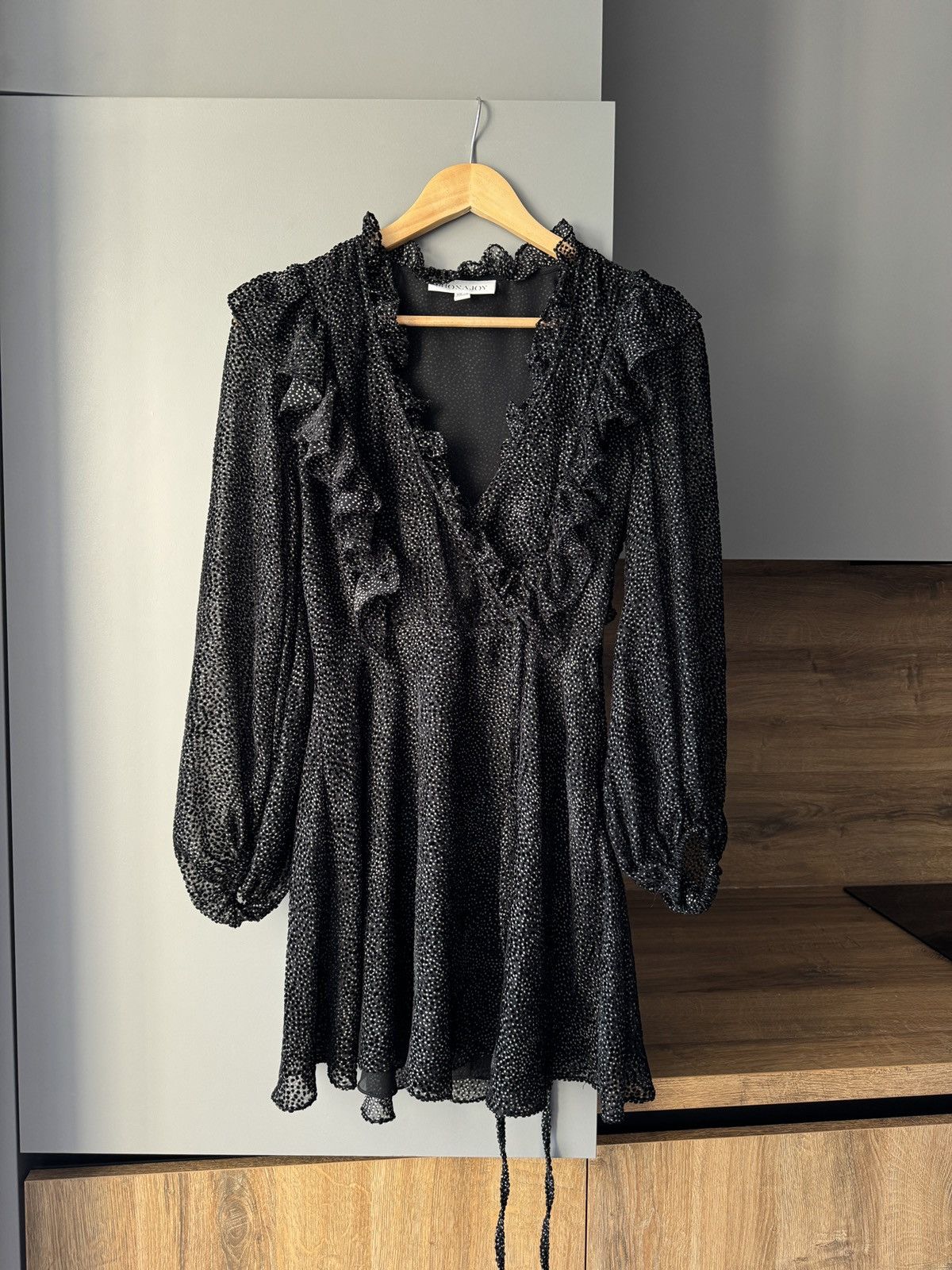 Shona Joy Shona Joy Bowie Ruffle Polka Dot Black Mini Dress Size XS / US 0-2 / IT 36-38 - 1 Thumbnail