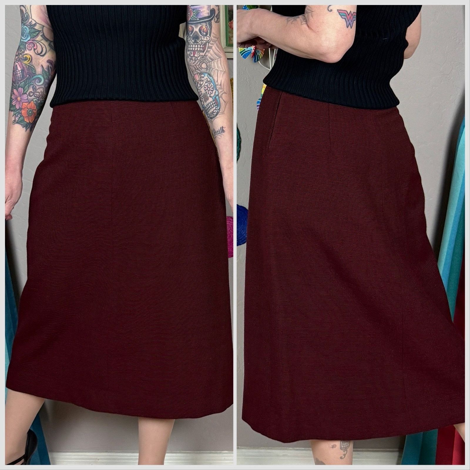 Vintage Vintage 1950s Red and Black Pinstripe A-Line Midi Skirt Size 26" / US 2 / IT 38 - 3 Thumbnail