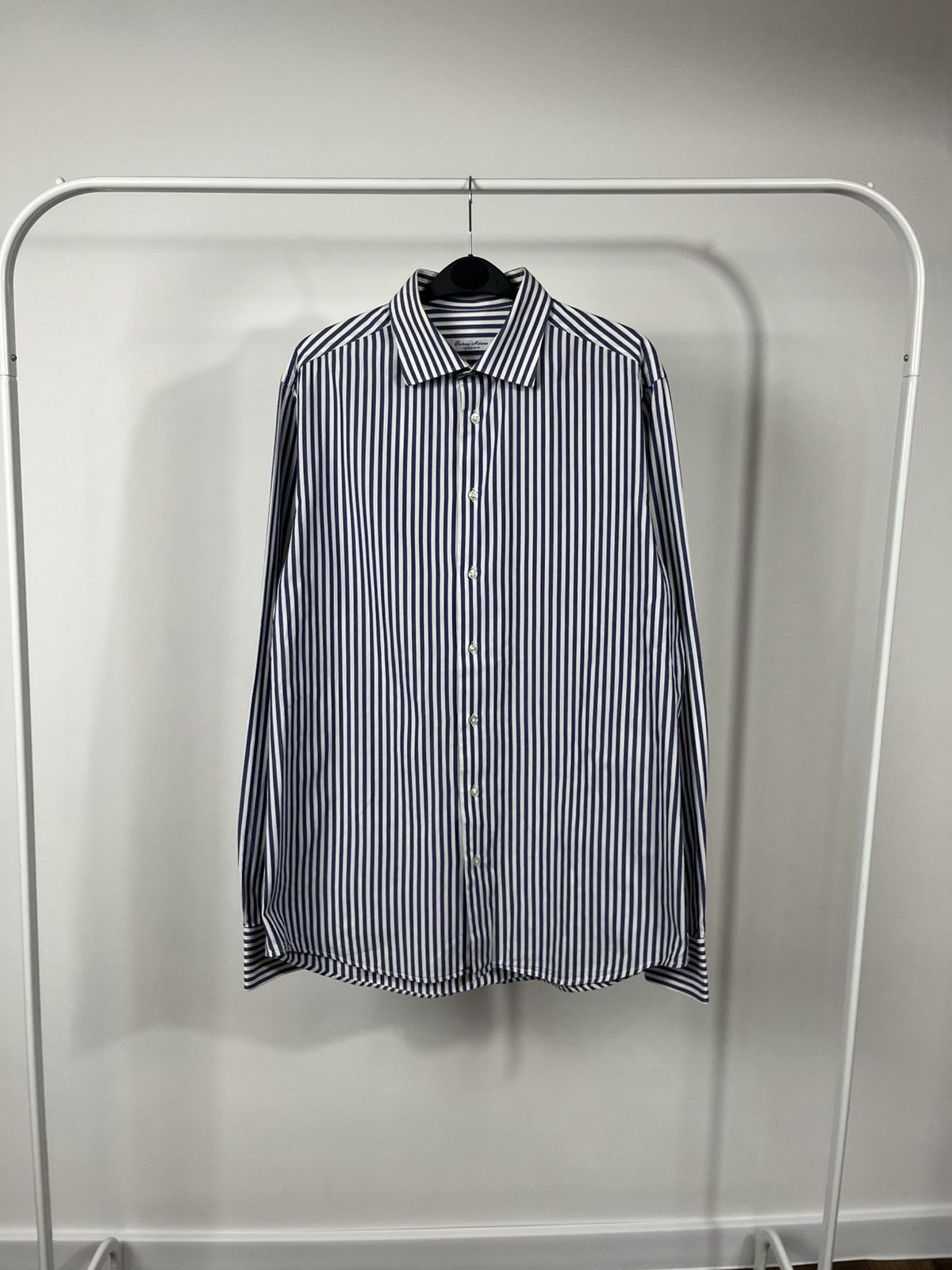 Other Santoria Milanese Blue White Striped Cotton Shirt 41 16 Size US L / EU 52-54 / 3 - 1 Thumbnail
