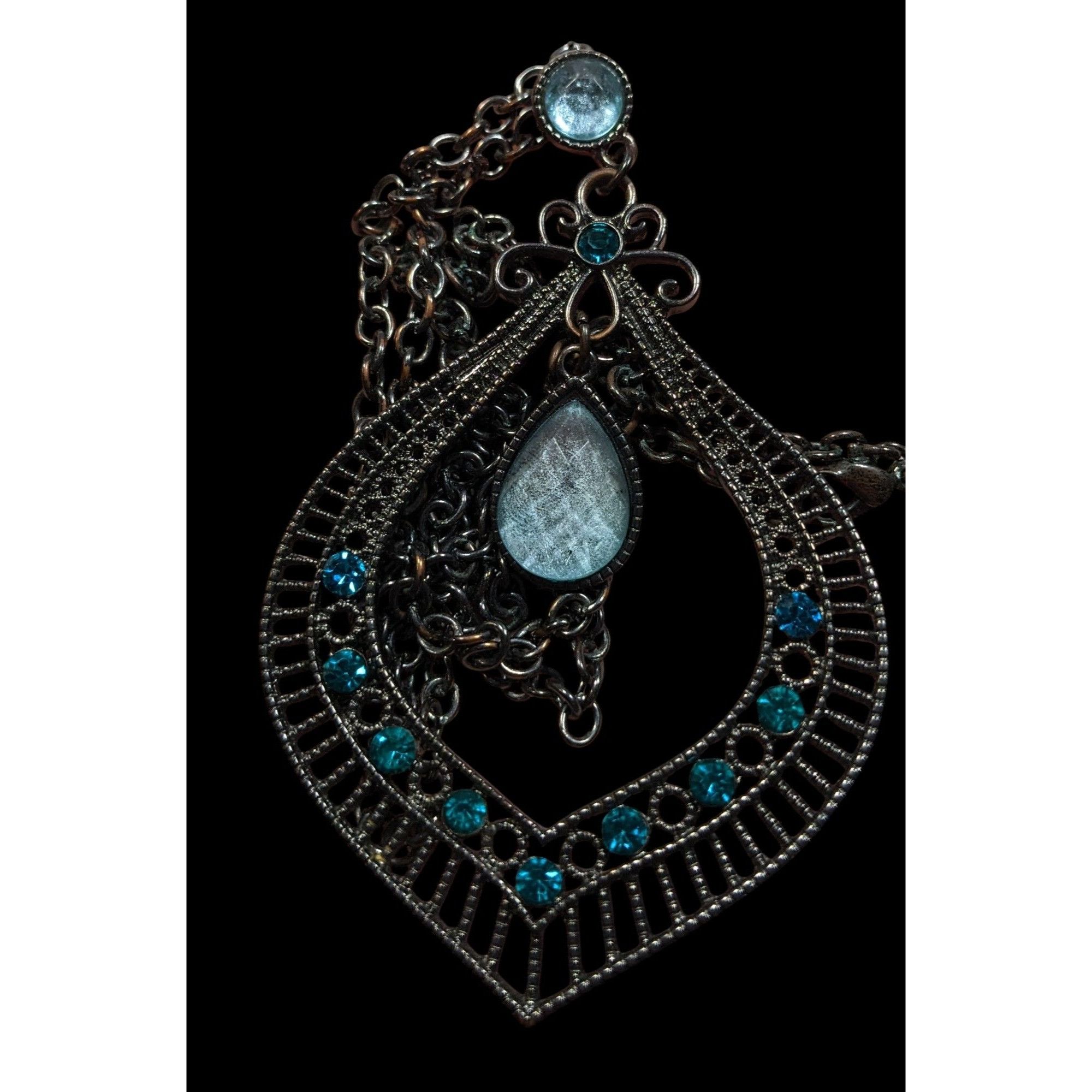 Other Bohemian Teardrop Blue Gemmed Silver Tone Pendant Necklace Size ONE SIZE - 3 Thumbnail