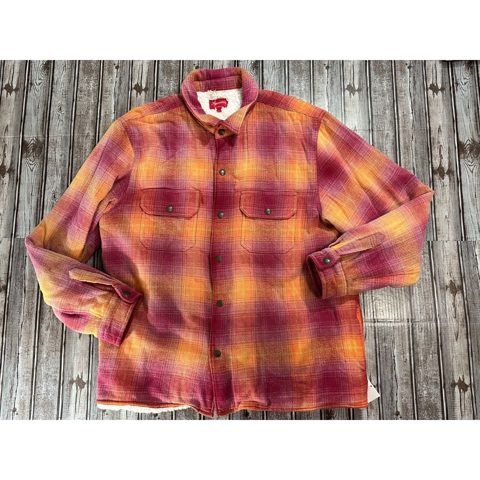 Supreme SUPREME 22AW Shearling Lined Flannel Shirt boa orange Sz XL |  Grailed