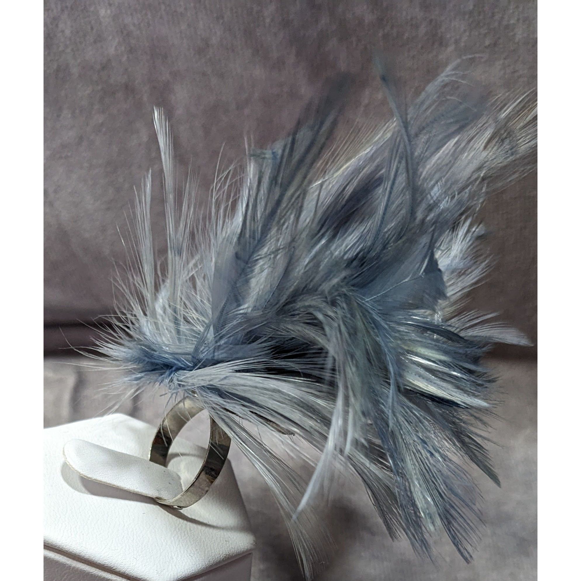 Other Funky Grey Feather Adorned Statement Ring Size ONE SIZE - 7 Thumbnail