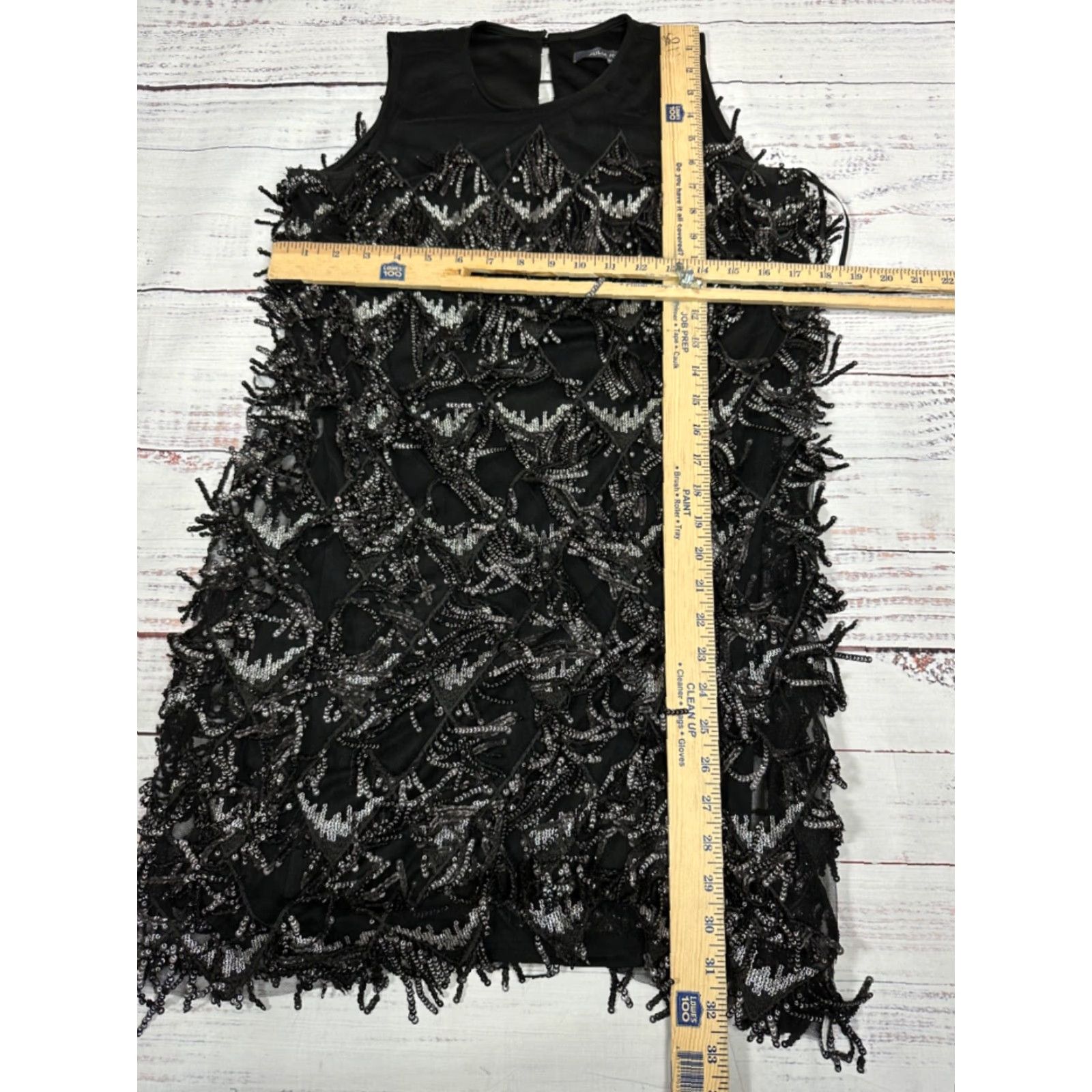 Vintage Julia Jordan Womens Sequined Knee Length Dress Tank Sz 2 Black Fringe Keyhole Sheath Size XS / US 0-2 / IT 36-38 - 2 Thumbnail