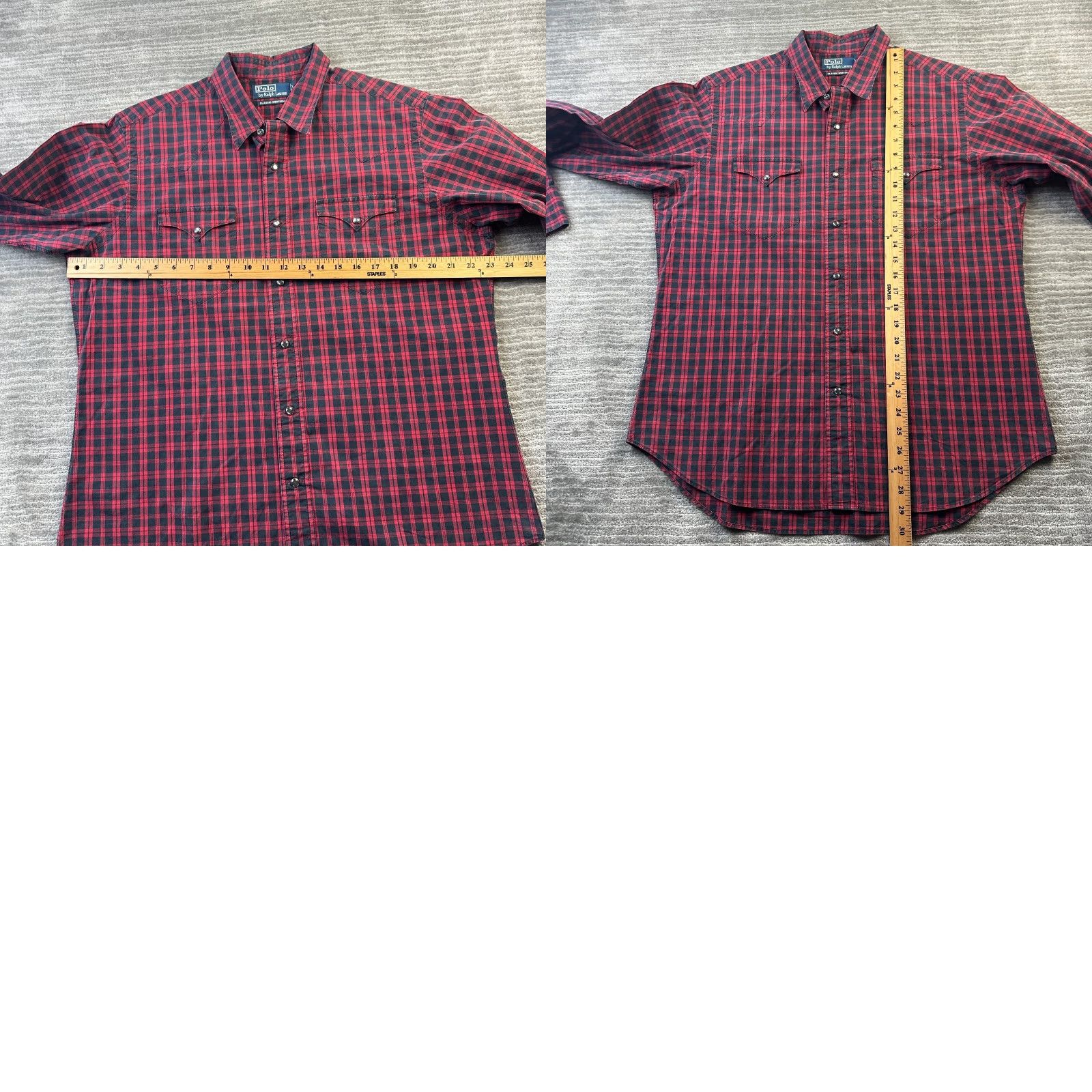 Polo Ralph Lauren VINTAGE Polo Ralph Lauren Shirt Mens Large Red Plaid Western Pearl Snap Button Up Size US L / EU 52-54 / 3 - 8 Thumbnail