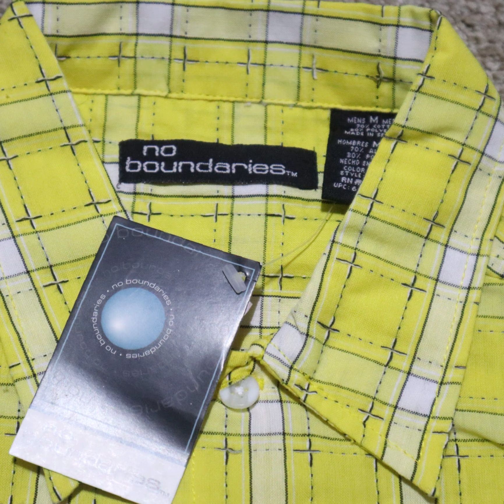 Vintage NEW No Boundaries Shirt Men M Yellow Plaid Short Sleeve Button-Up Size US M / EU 48-50 / 2 - 3 Thumbnail