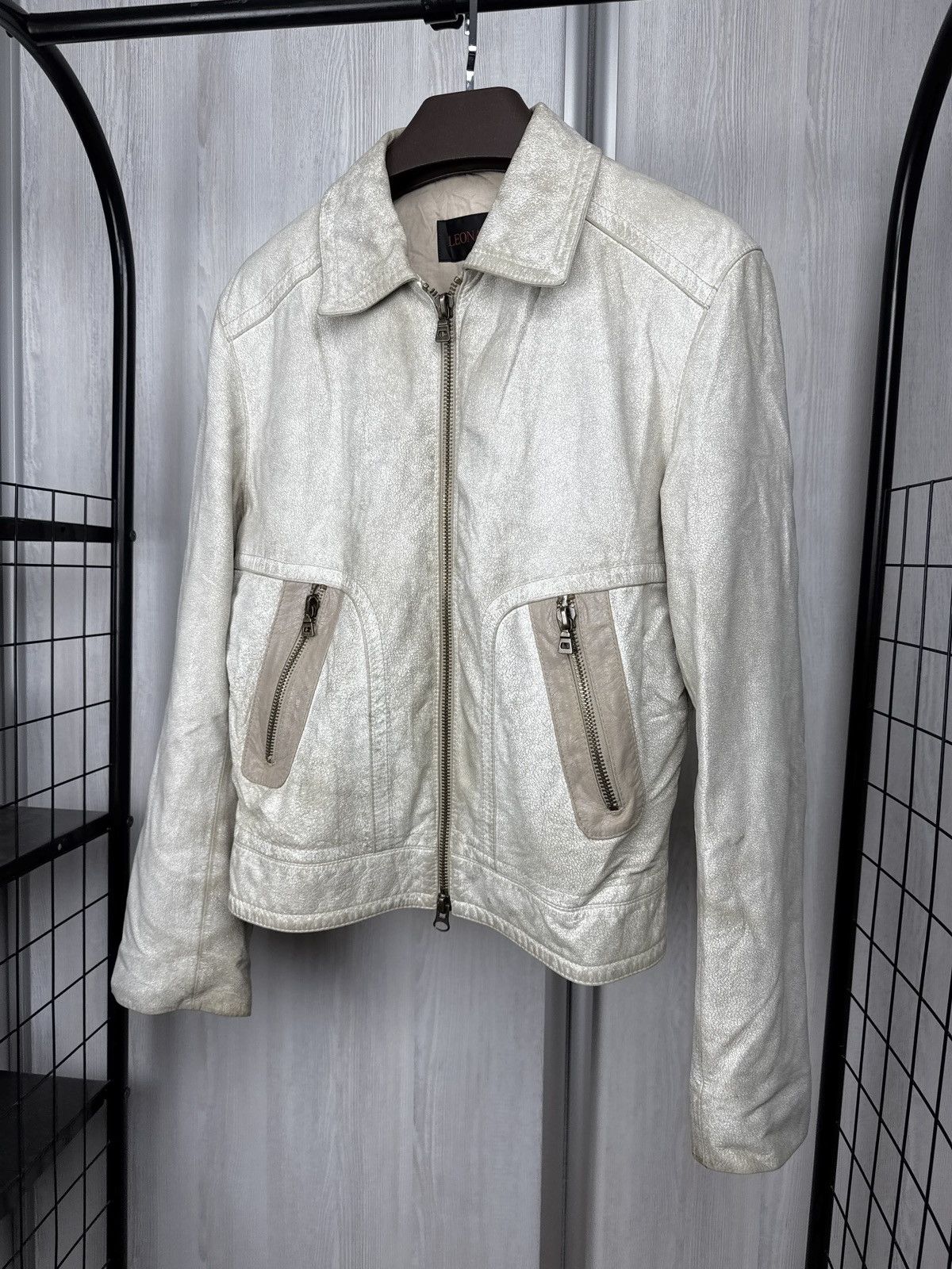 Other Leonardo White faded leather biker jacket vintage size 50 Size US M / EU 48-50 / 2 - 8 Thumbnail