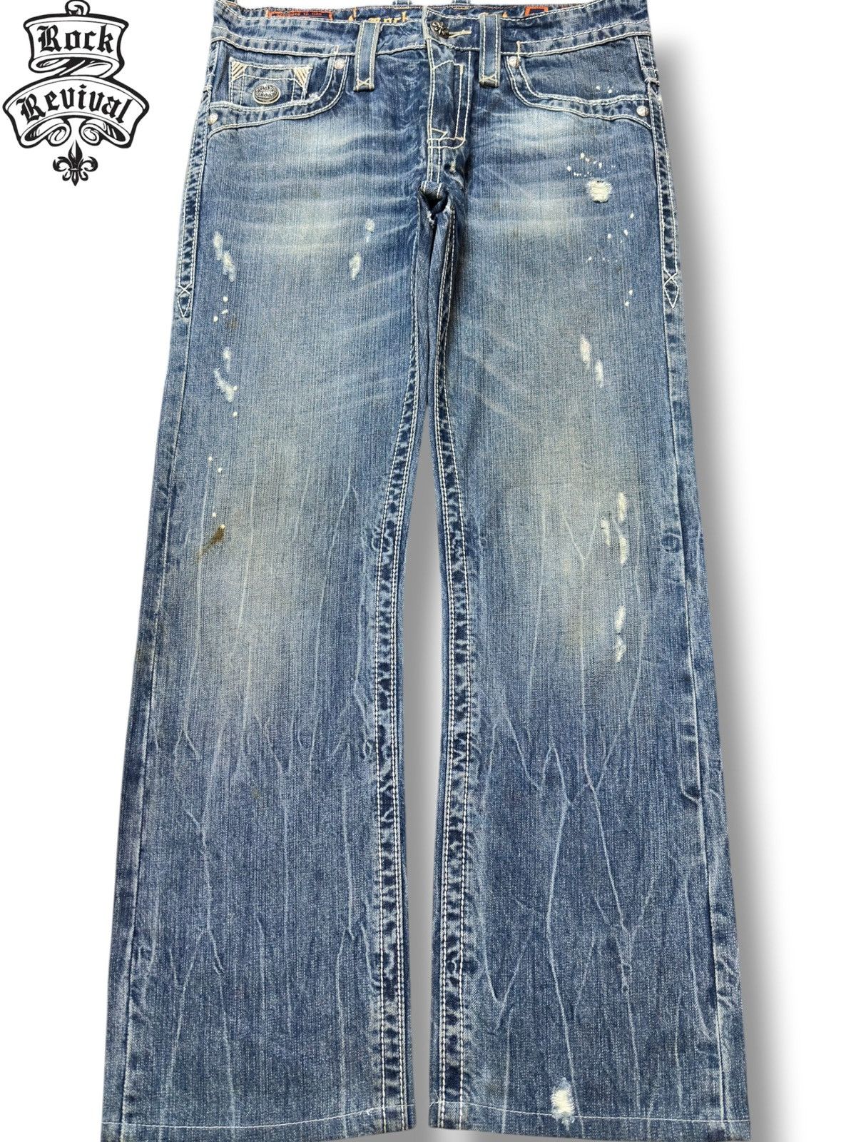 Rock Revival Vintagw Rock Revival Kurt Straight Faded Studded Denim Size US 34 / EU 50 - 1 Thumbnail