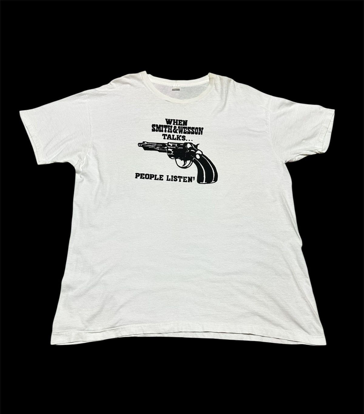 Vintage Vtg 80s when smith & wesson talks wording tee Size US XXL / EU 58 / 5 - 1 Thumbnail