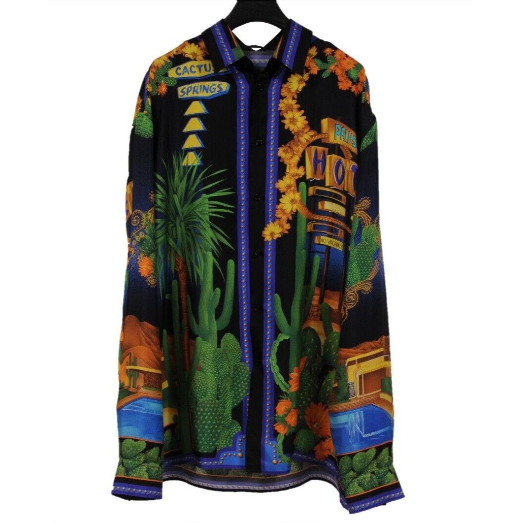 Versace Silk Palm Springs Desert Cactus Button Down Shirt IT 42 Size US M / EU 48-50 / 2 - 1 Thumbnail