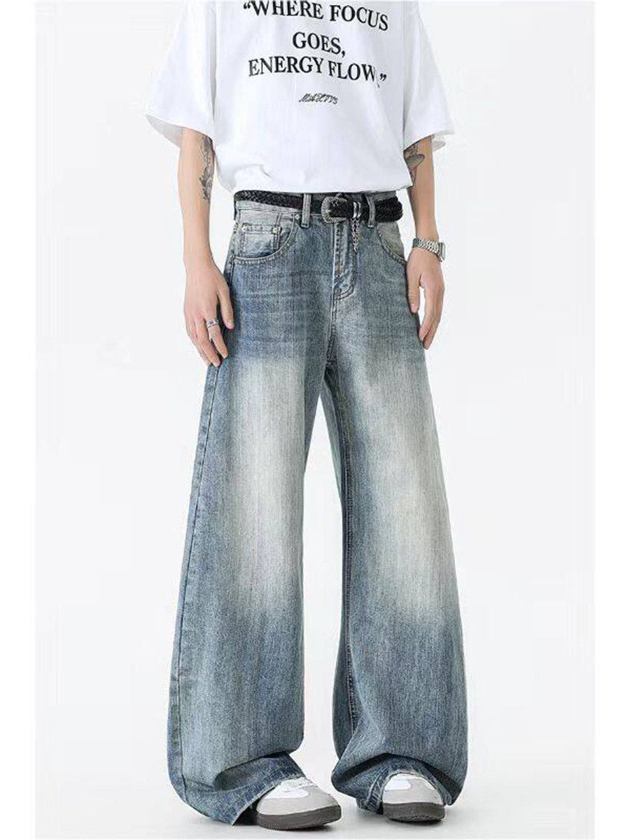 Japanese Brand Men's American-Style Washed Slub Denim Curved-Leg Jeans Size US 32 / EU 48 - 3 Thumbnail